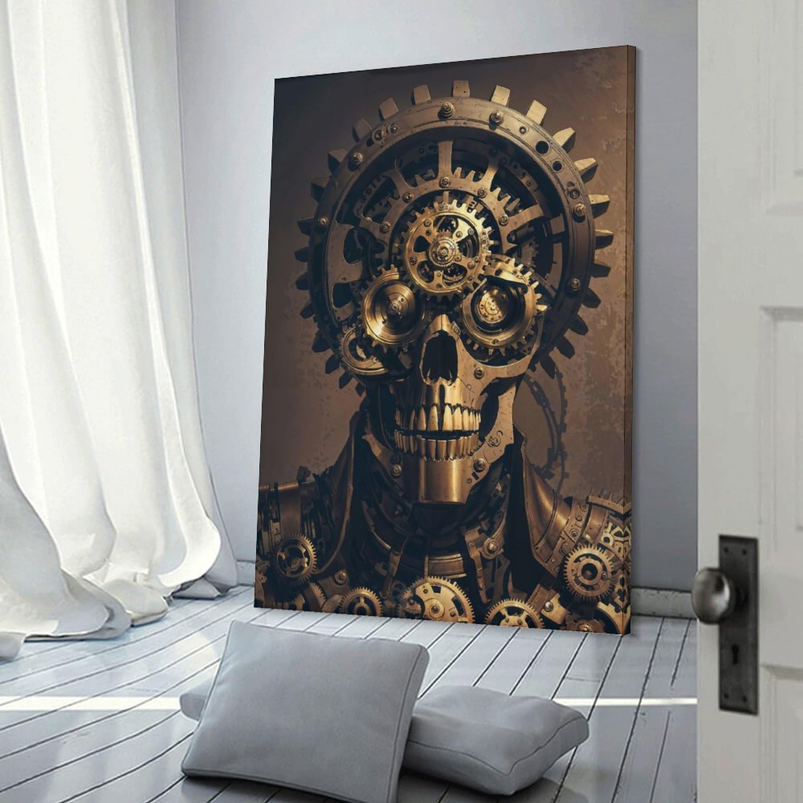 Junmoney Frame-Metallic Steampunk Skull Canvas Wall Art Metallic Steampunk Skull, 20X30inch(50X75cm), For New Homes, Bedrooms Or Workspaces, Canvas Artwork With Gifting Potential