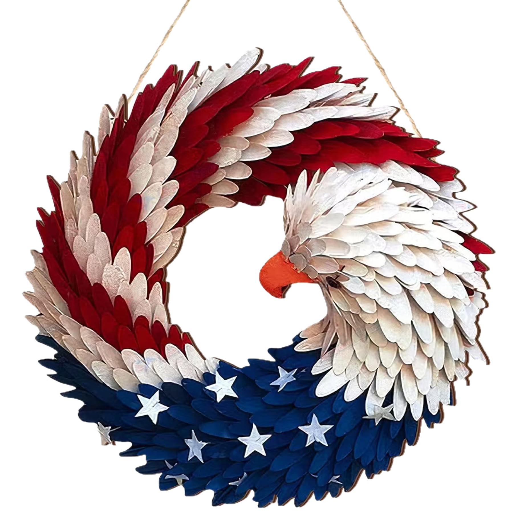 Vistnale American Flag Wreath, Eagle Wreaths for Front Door, Hand Painted Patriotic Wooden Wreath Sign with American Flag Design for 250th Anniversary, Home Porch Wall Decor