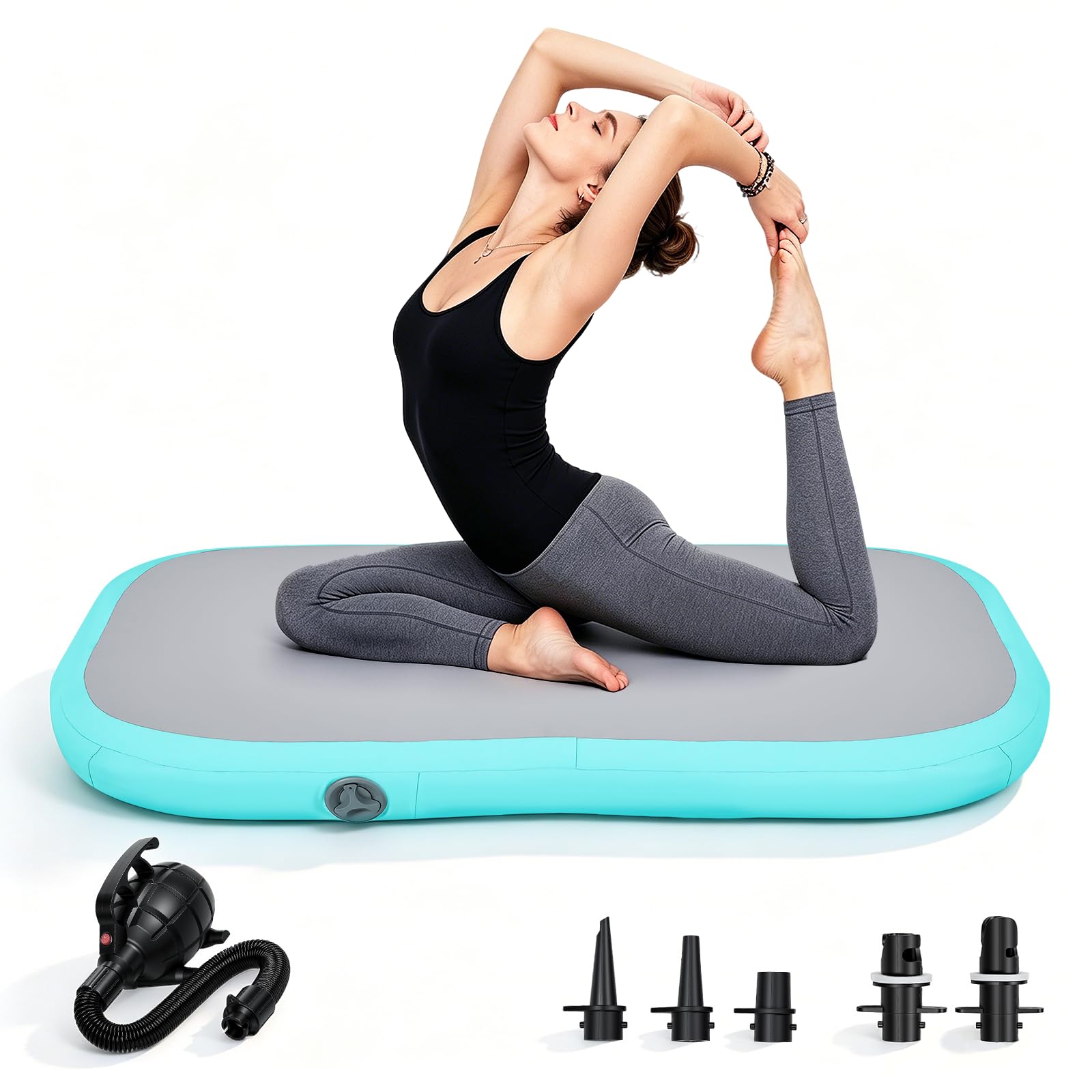 Turnmatte Aufblasbar 100 × 60 cm – Air Track Mit Pumpe Für Gymnastik | Geruchsfreies PVC Airblock, Doppelt Versiegelte Nähte, Air Matte Für Yoga, Tumbling & Outdoor - Schnell Aufblasbar