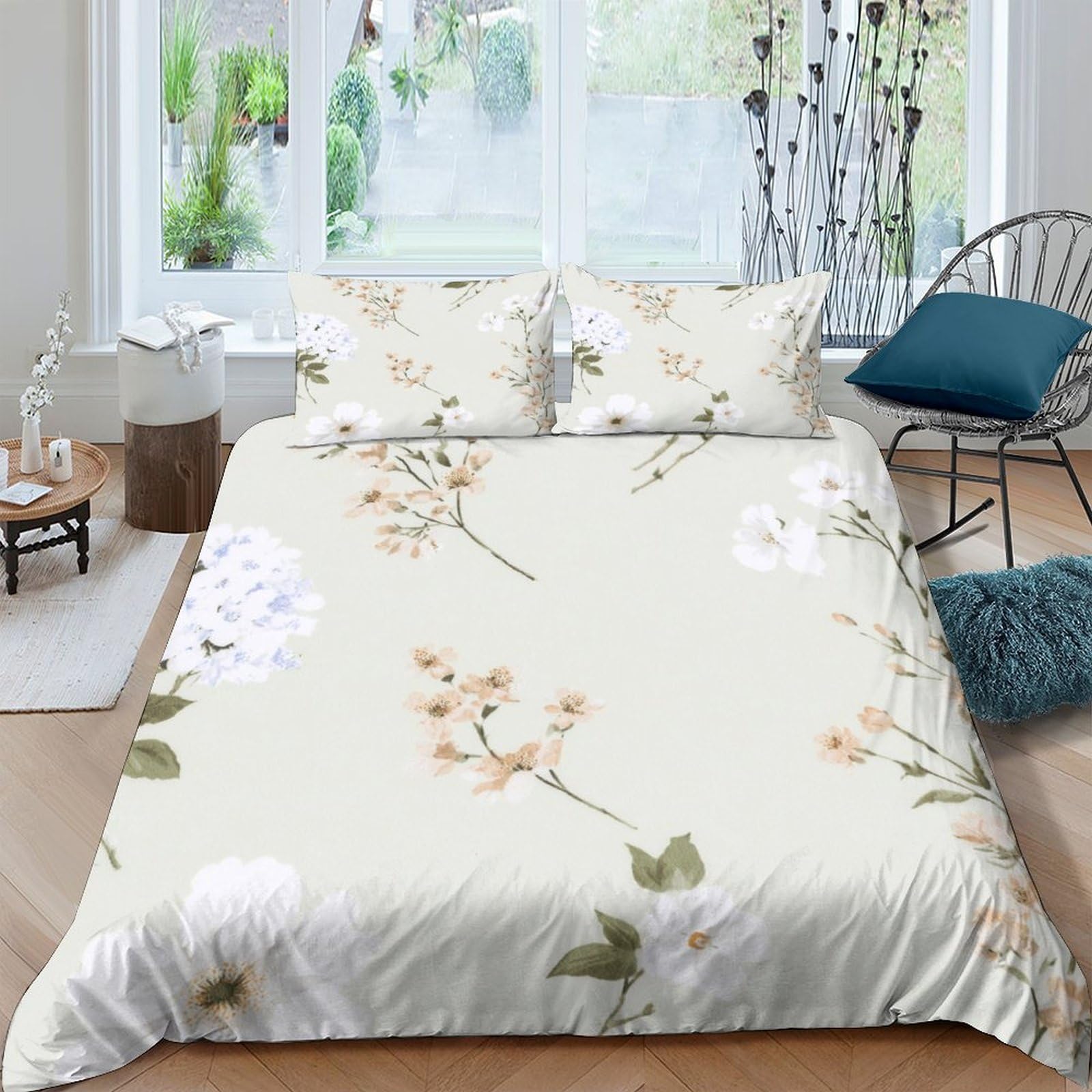 Ctjqhvkz Style-9 3D Printed Floral Blossom Fitted Sheet Microfiber Soft Beige Botanical Mattress Cover For Bedroom Guest Room Decor Single（135X200cm）