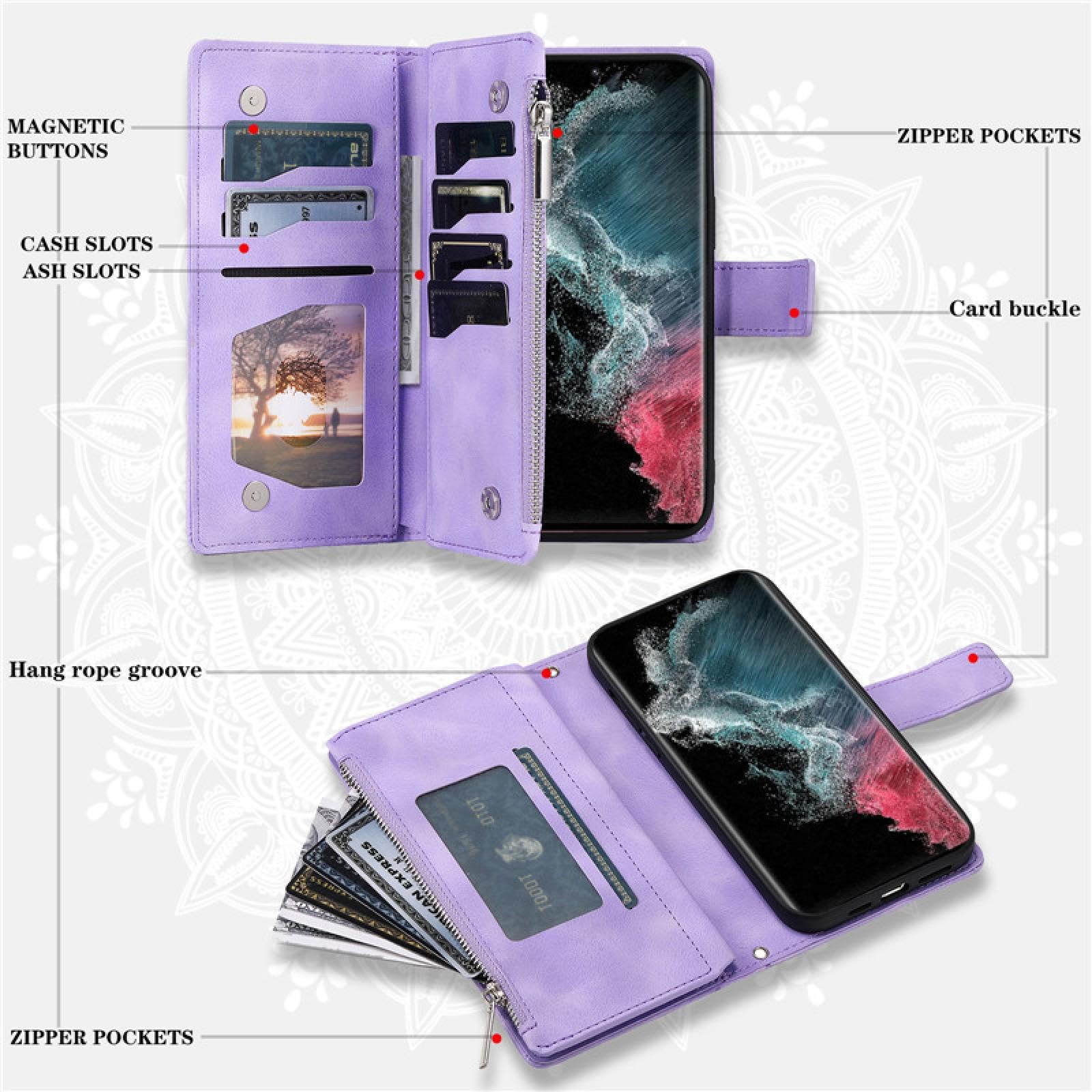 Do Samsung S25 Plus Crossbody Skórzane Etui Z Klapką Smycz Zapinana Na Zamek Portfel Etui na Telefon (Do Samsung S25 Plus/Fioletowy)