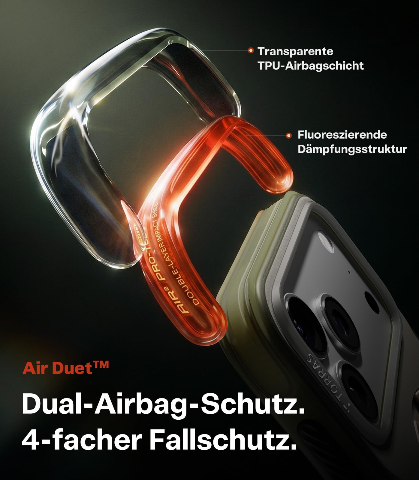 TORRAS Ostand Q3 Air Pro für iPhone 17 Pro Max Hülle, Air² Pro Schutzsystem mit doppelter Airbag-Struktur, 360° Aluminium-Ständer mit MagSafe, Mattes Anti-Fingerprint Design, Alpine Frost