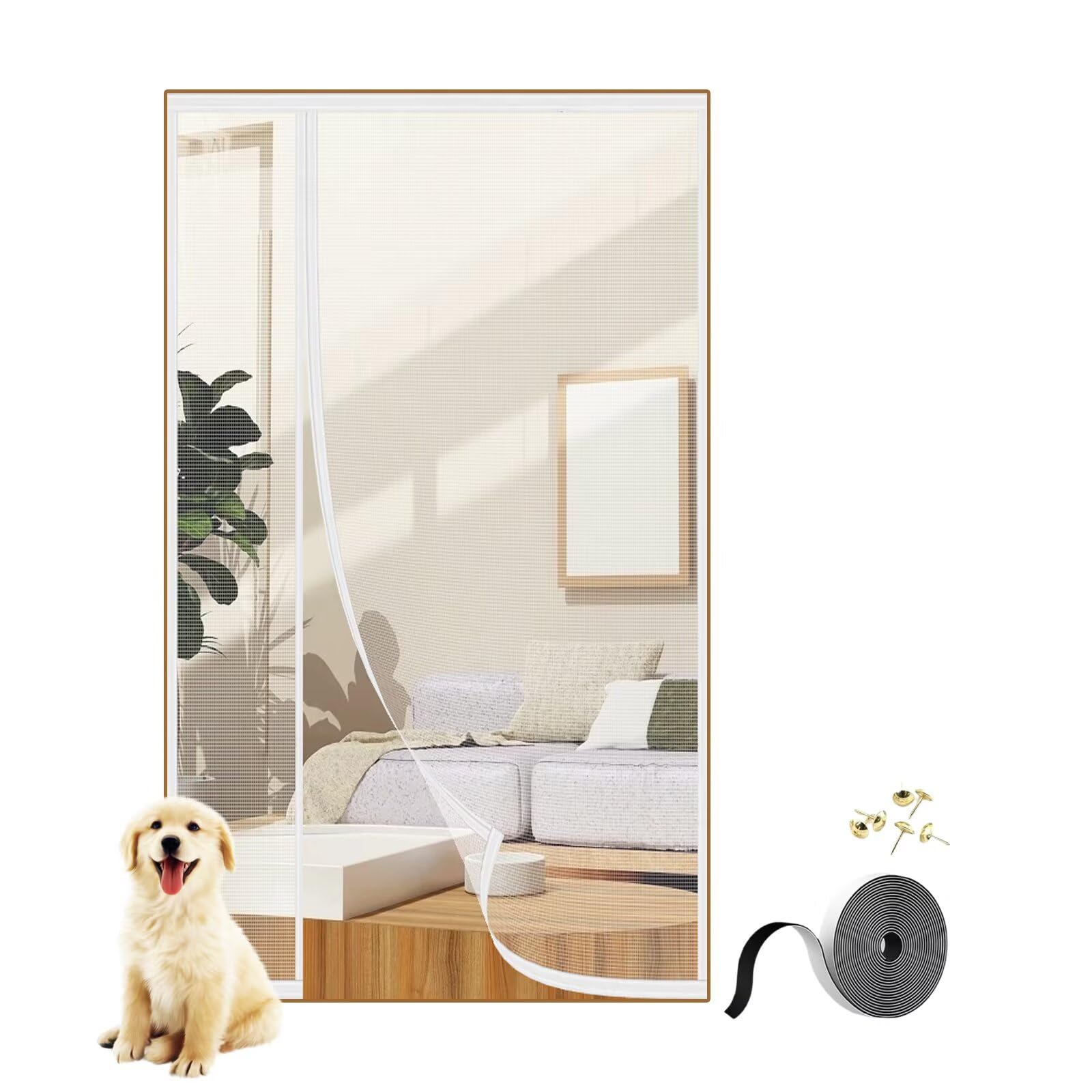 Moustiquaire magnétique pour porte 175x240 cm blanc rideau enroulable automatique