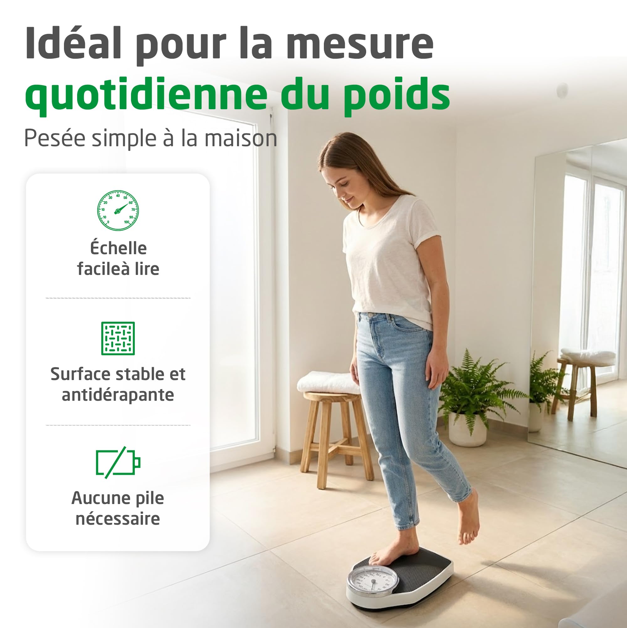 Medisana PSD pèse-personne mécanique jusqu'à 150 kg, pèse-personne analogique, rétro de conception classique et grande échelle dans un emballage sans frustration et un couvercle en verre renforcé