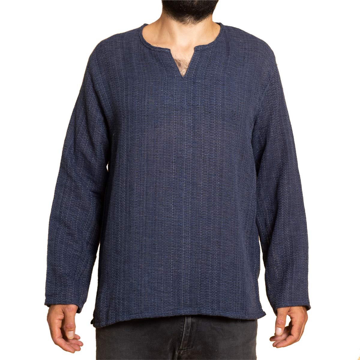 Panasiam Men's Dark Blue Long Sleeve Farmershirt, Ls Darkblue M