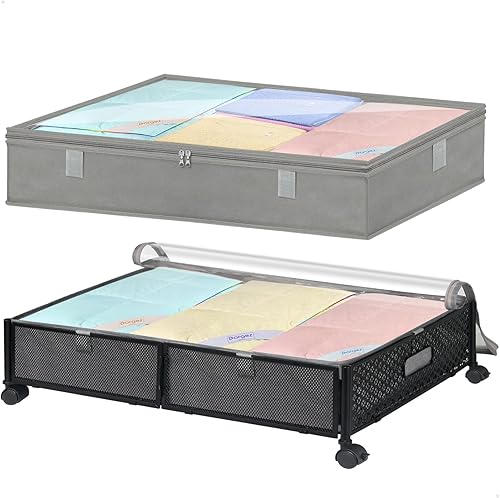 punemi Almacenamiento debajo de la cama con ruedas y bolsas extraíbles, contenedores de almacenamiento con asa, organizador de zapatos de metal con