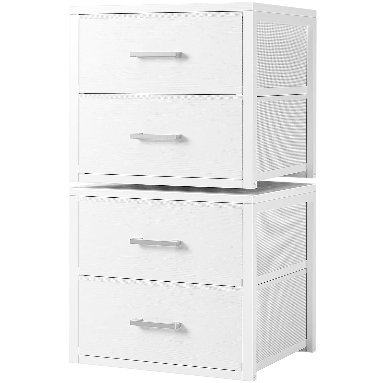 BOLUO Stackable Storage Drawers Closet Organizers and Storage Fabric White 2 Drawer Dresser for Bedroom 2 Packs Modern