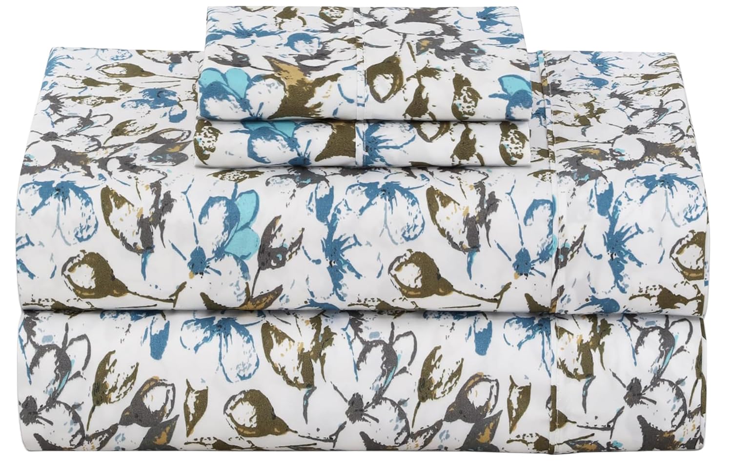 ZOYER Floral Bed Sheet Queen Size - Double Brushed Microfiber Printed Deep Pocket Sheets Fitted Up to 15