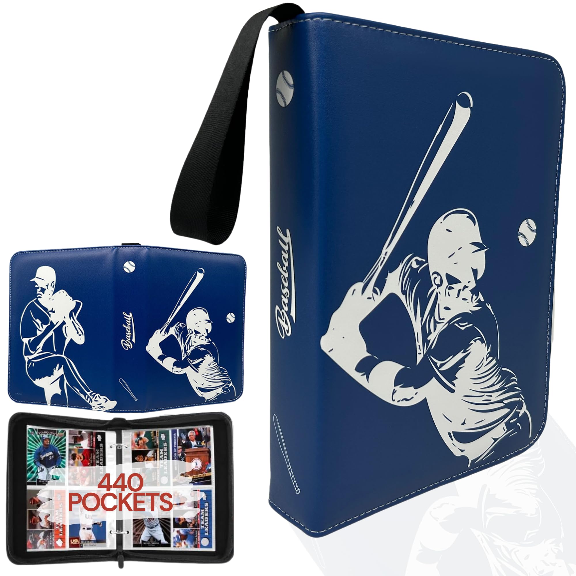 Baseball Card Binder, Trading Card Album with 55 Removable Sleeves Fit 440 Baseball Cards, Compatible with Topps Sports Cards & TCG Collections (Blue)