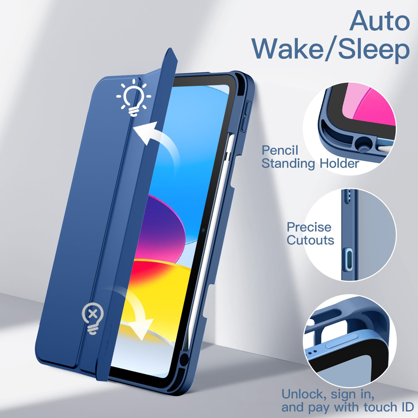 JETech Custodia iPad (A16) 11a/10a Generazione 2025/2022 Portapenne Posteriore Chiaro Trasparente Supporto Sottile Antiurto Navy