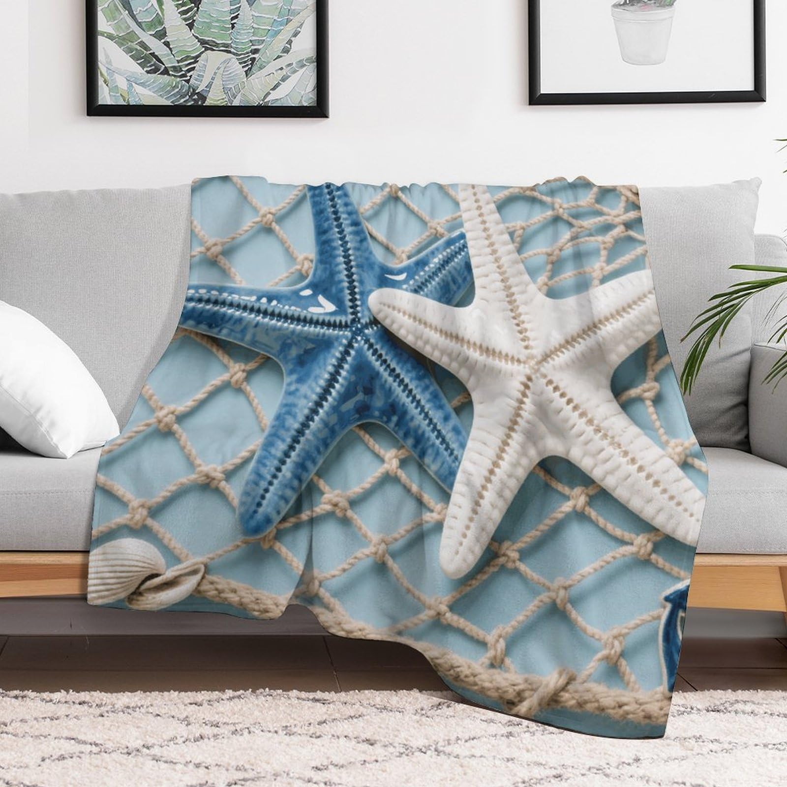 Custom Sea Theme Starfish Blanket Lightweight Flannel Fleece Throw for Couch Sofa Bed Luxury Soft Cozy Plush Lap Bedtime Blanket for All Seasons Bedroom Home Decor Gifts 40x50
