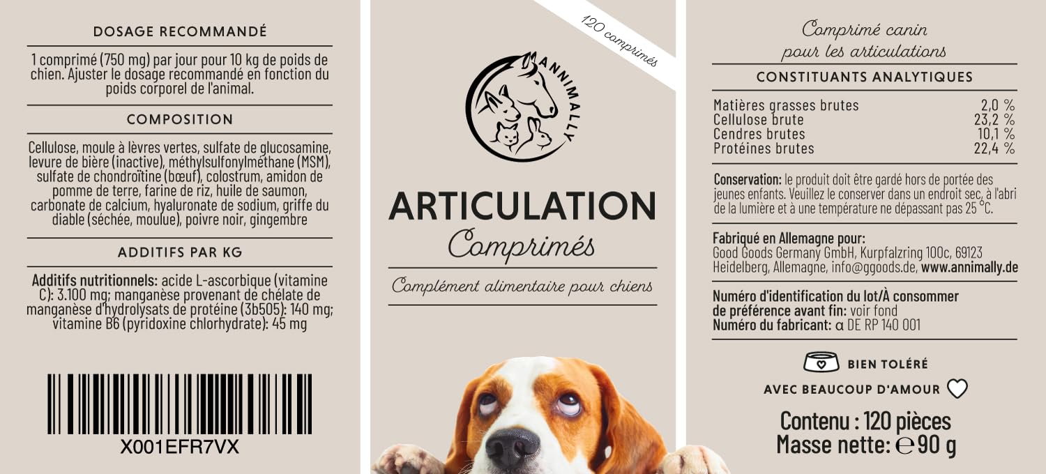 Complément Articulation pour Chien - Anti arthrose Chien Senior - avec glucosamine chondroïtine Chien - 120 comprimés pour Articulation - Anti inflammatoire Chien