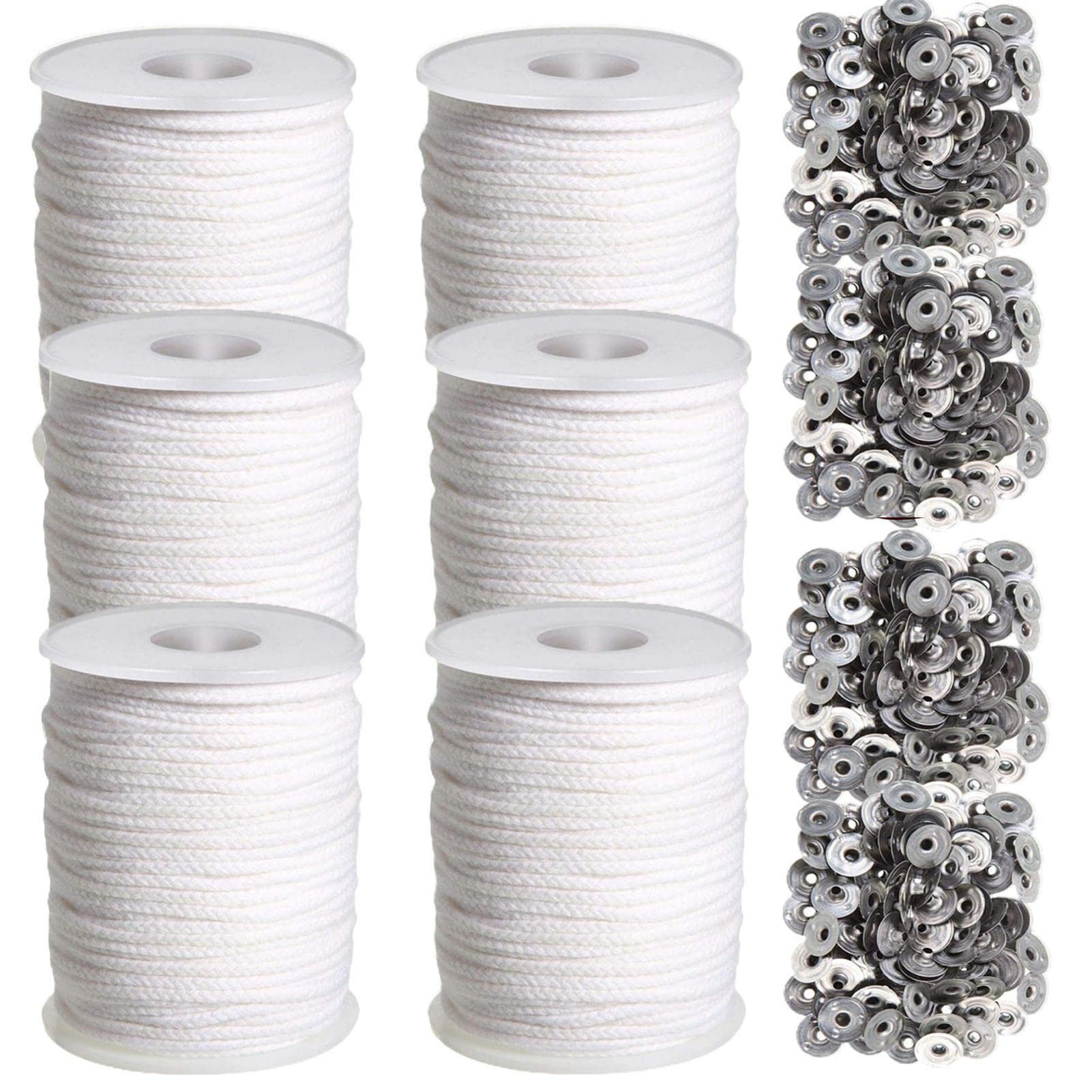 Candle Wicks For Making Candles - 2/4/6/10 Rolls 200ft Braided Cotton Candle Wick with Metal Wick Sustainers Tabs, Candle Wax Wick Core Spool for Craft Oil Lamps Soy Wax Candle Making Supplies Kit