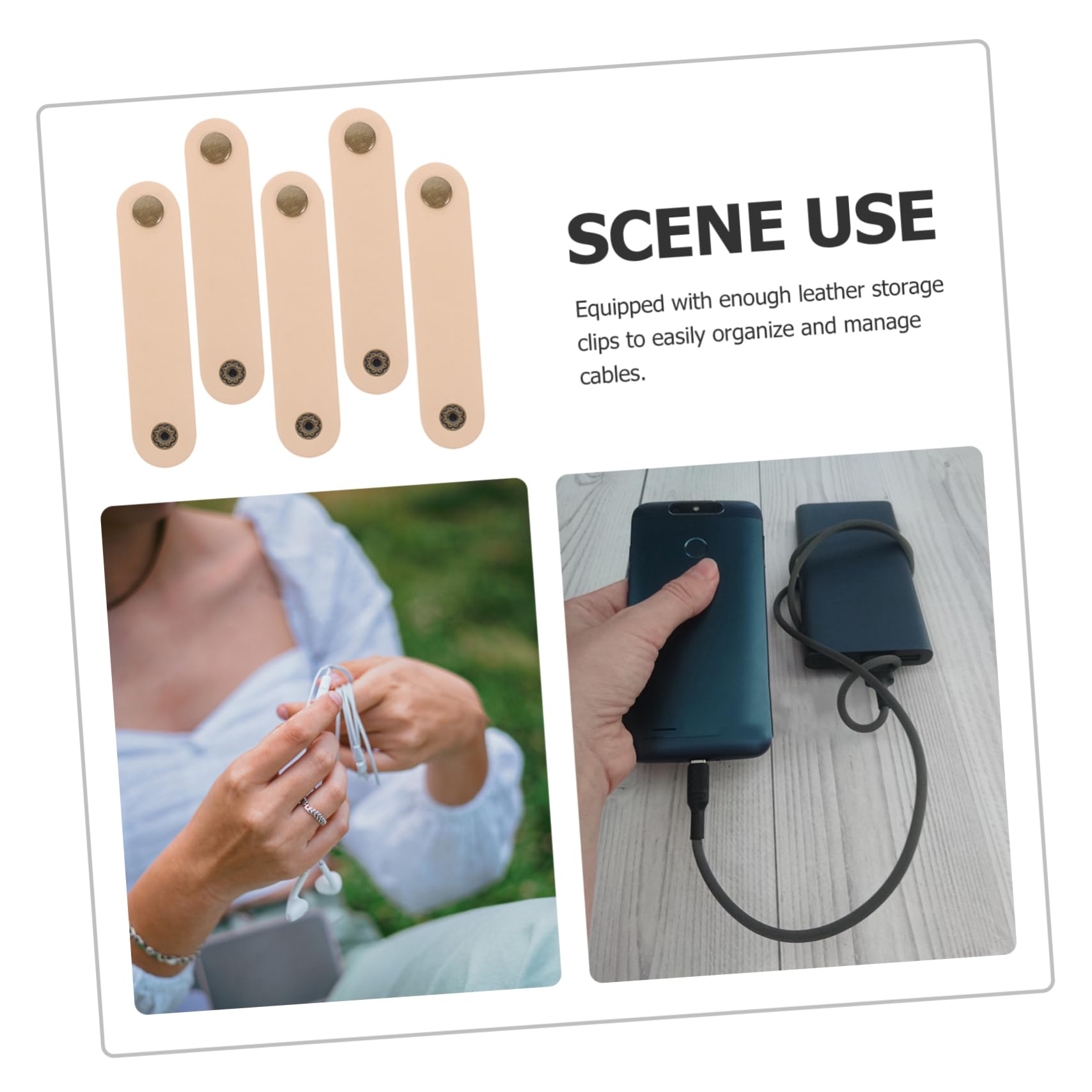 Kabelbinder, 5-teiliger Kabelführungsstreifen aus Rindsleder for USB-Kopfhörerkabel-Organizer, einfaches Design zur einfachen Kabelaufbewahrung