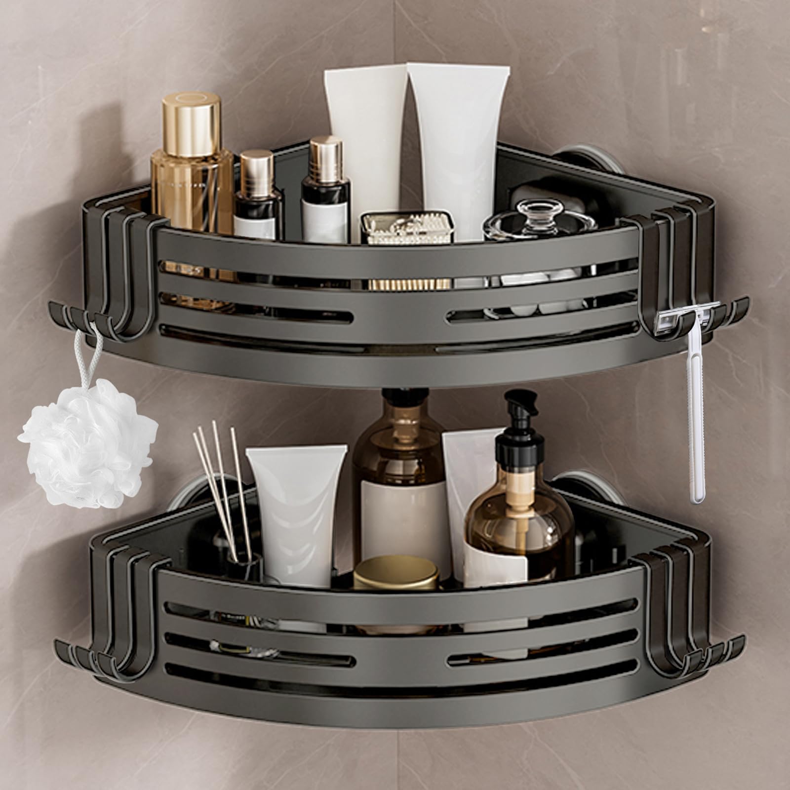 Conworld Corner Shower Caddy Suction Cups Corner Shower Shelf for Inside Shower Organizer Suction for Bathrooms Storage No-Drilling