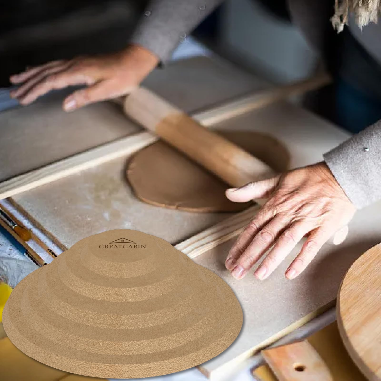 CREATCABIN 5 Stück Runde Töpferformen Keramikplatten Formformen 5 Größen Holz Töpferformen Ton Töpferformwerkzeuge MDF Keramik Schalen Teller Slump Form Für Handbauplatten DIY Bastelbedarf
