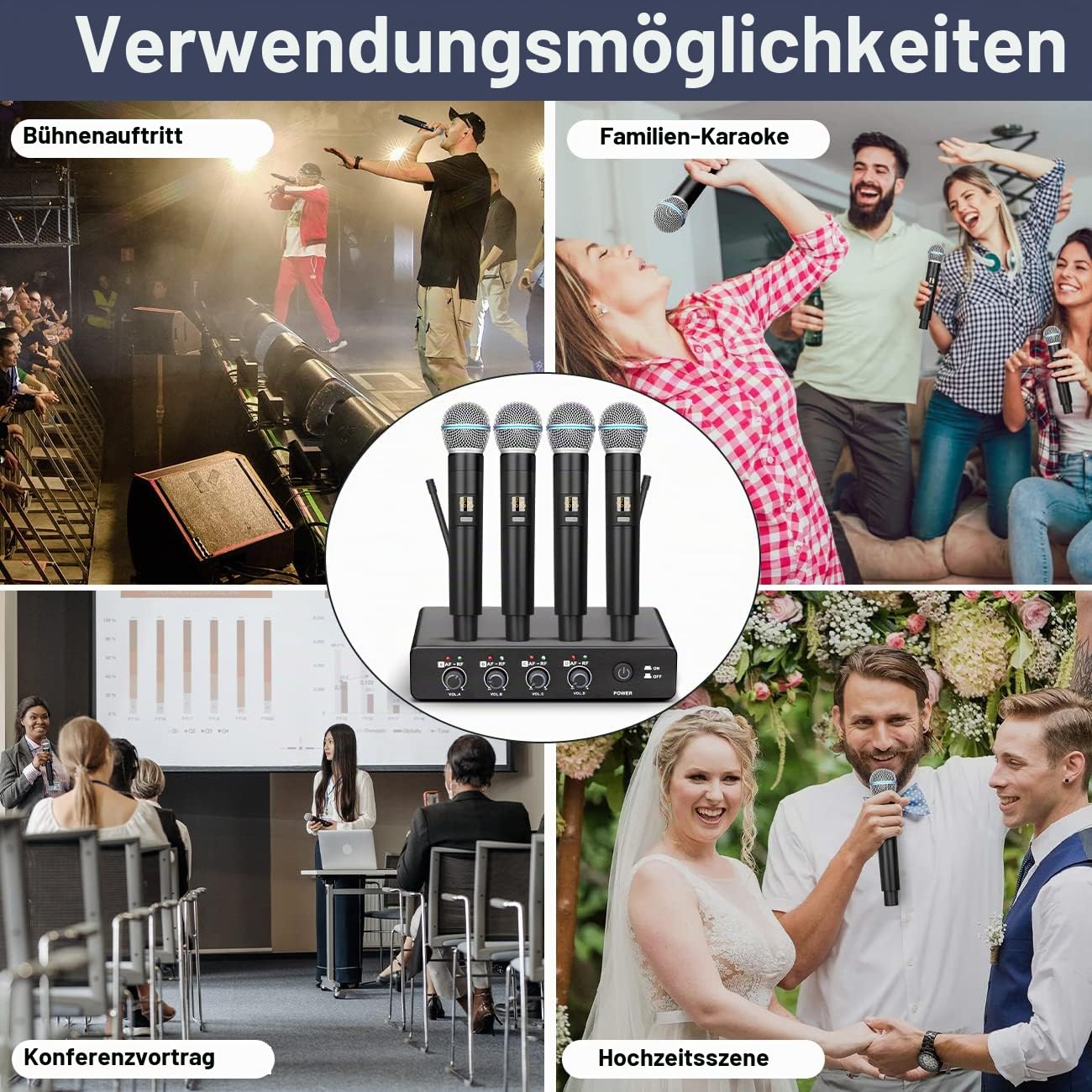 Depusheng R4 funkmikrofon kabellos mikrofon UHF Professionelles dynamisches drahtloses Drahtloses 4 Kanal Handmikrofon Heim KTV Set für Karaoke Party