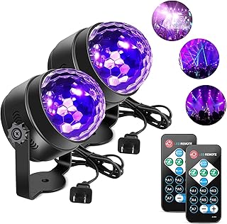 Black Light 6W UV Light Disco Ball LED Party Lights Sound Activated with Remote Control DJ Lighting, 7 Modes Stage Par Light for Halloween Decorations Birthday Party DJ Bar Xmas(2 pcs)