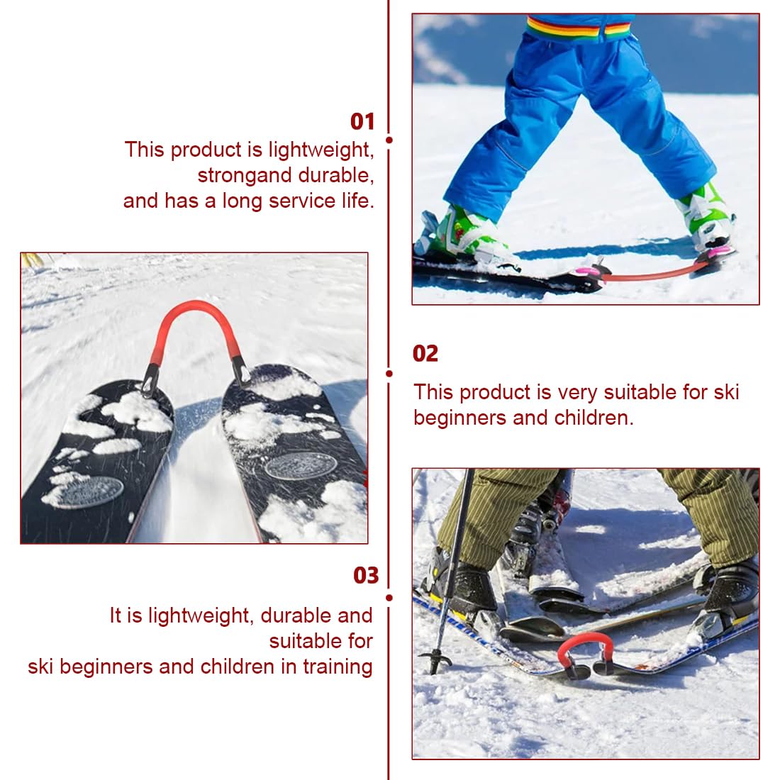 EIHI Connecteur de Pointe de Ski pour Enfants, Connecteur de Ski Portable Aide à l'Entraînement au Ski Accessoires de Snowboard pour Enfants, Débutants