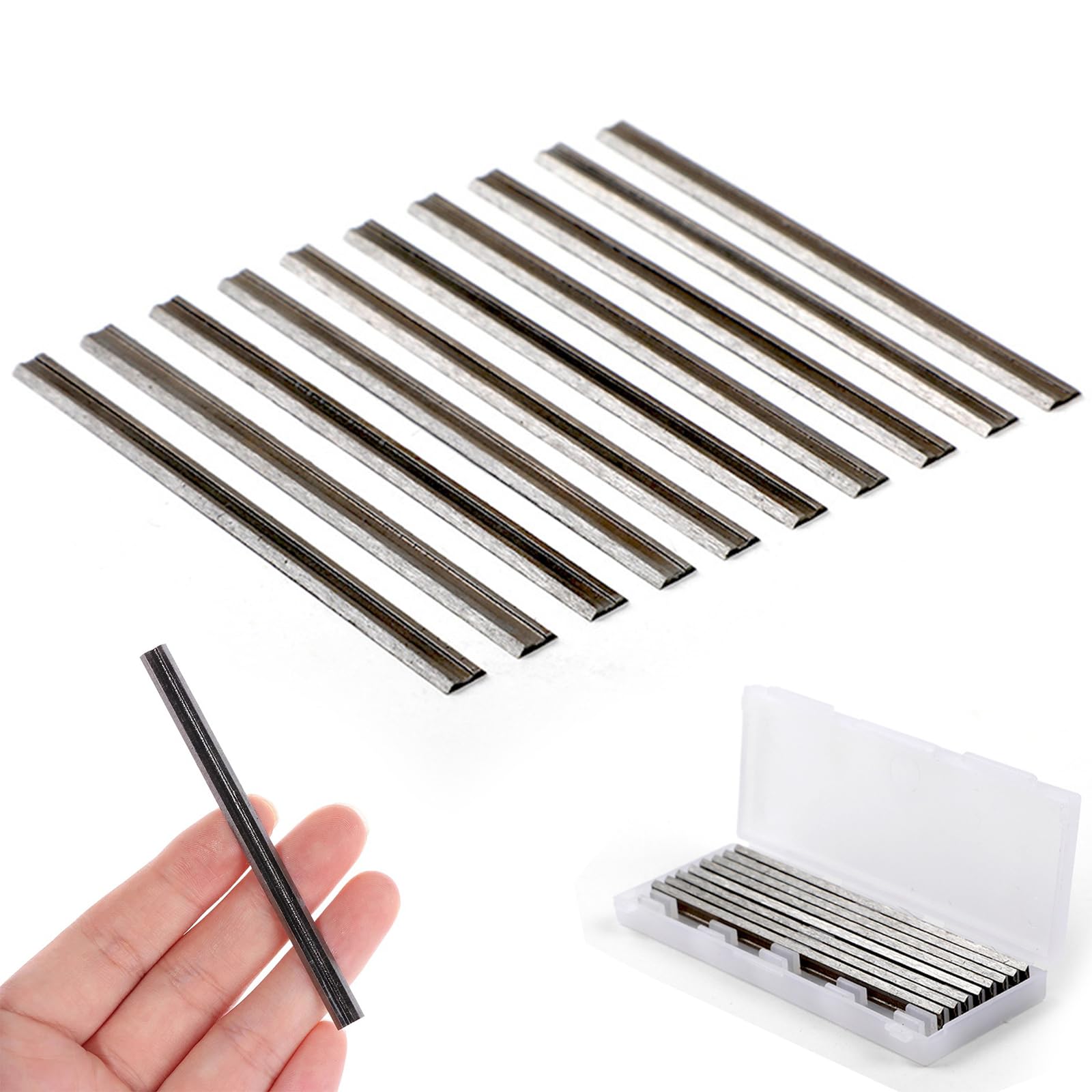 Set Di 10 Lame HSS Per Pialla Bosch, Misura 82 X 5,5 X 1,2 Mm, Reversibili E Resistenti Per Lavori Di Falegnameria