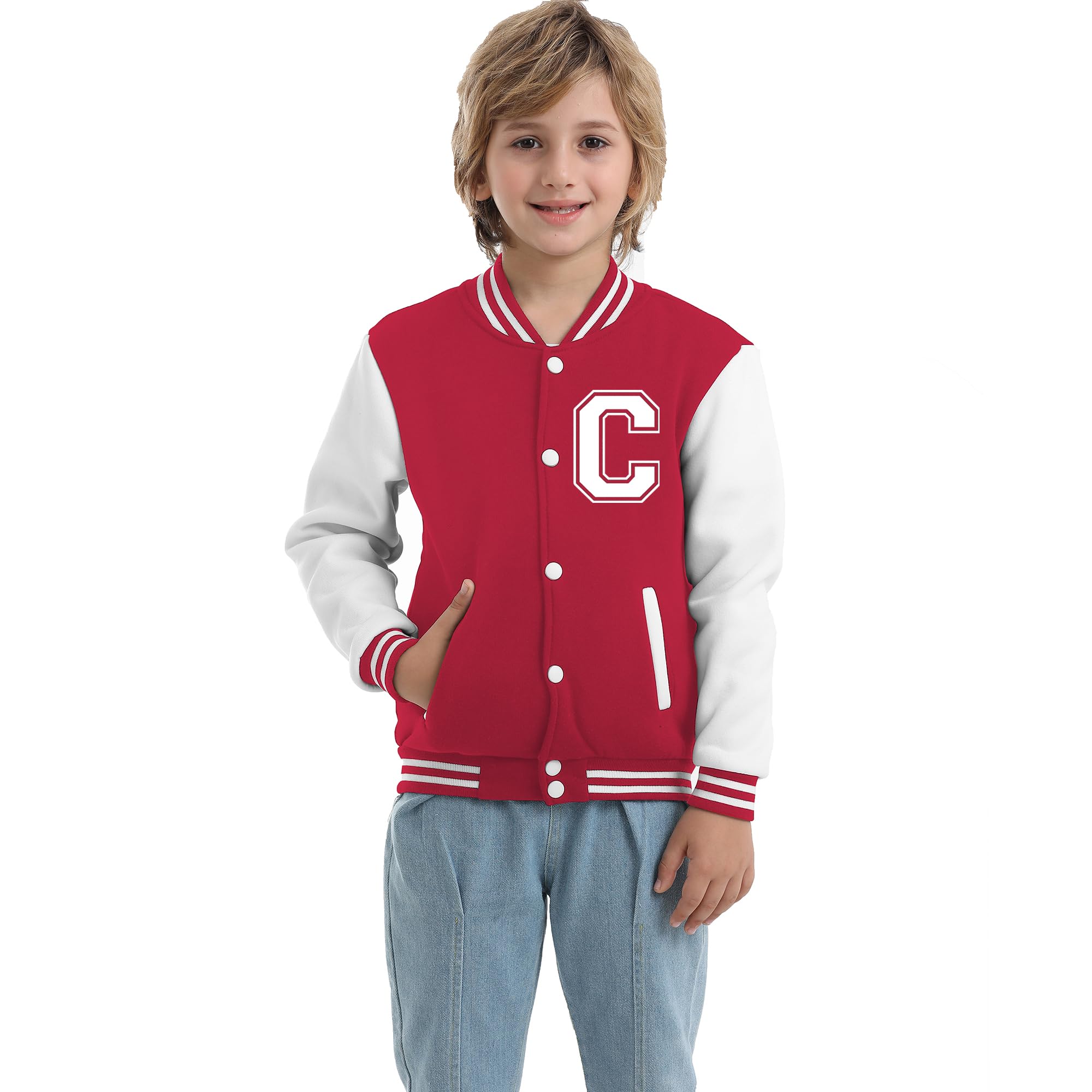Kids Baseball Jacket Letter Print Boys Girls Varsity Coat Casual Lightweight School Uniform With Button