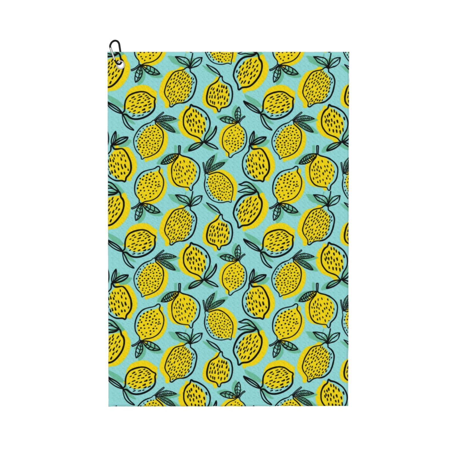 AOOEDM Lemon1 Print Golf Towel with Carabiner Clip Absorbent Microfiber Golf Towel for Cleaning Golf Ball Club Putter Iron for Golf Bag Trolly Belt Loop 16" X 24"