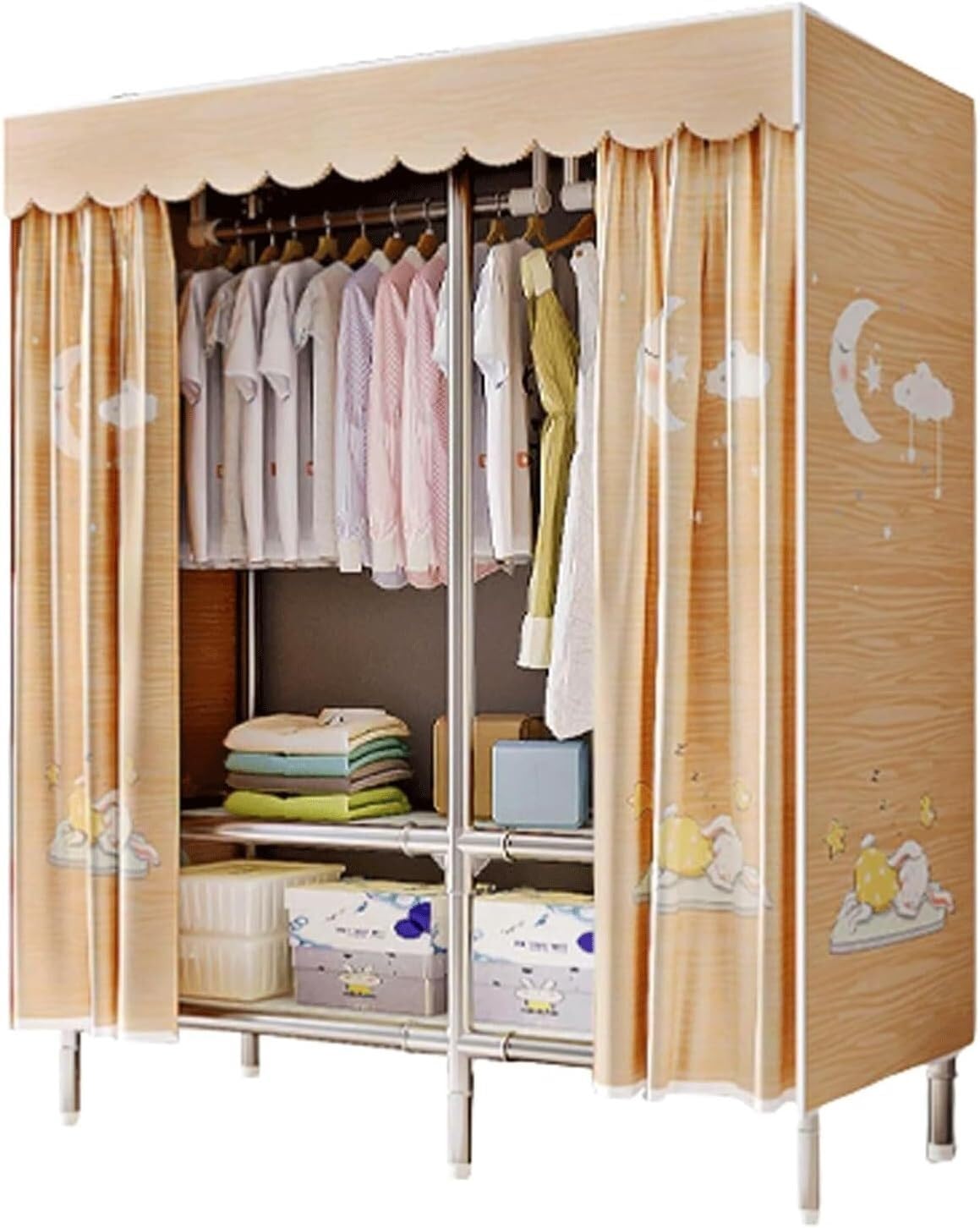 Armadio Portatile in Acciaio salvaspazio for Vestiti, Guardaroba da Appendere, 51in/59in/67in/75in, Armadio Guardaroba Grande(150cm)