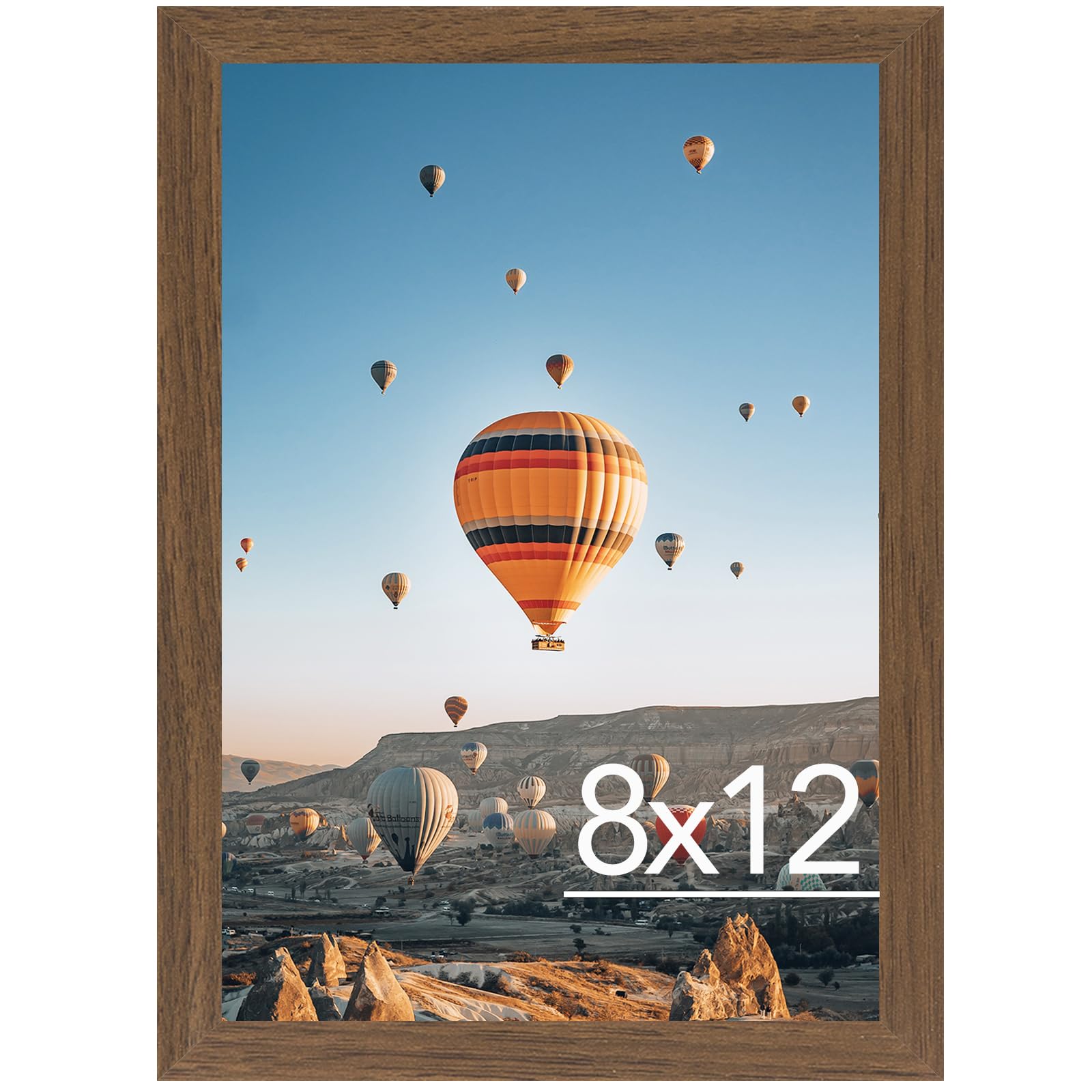 JCJMY 8x12 Picture Frame Brown for Wall Hanging or Tabletop, Wall Mounting Horizontally or Vertically, 8 x 12 Wall Gallery Poster Photo Frame with Shatter Resistant Plexiglass, Brown