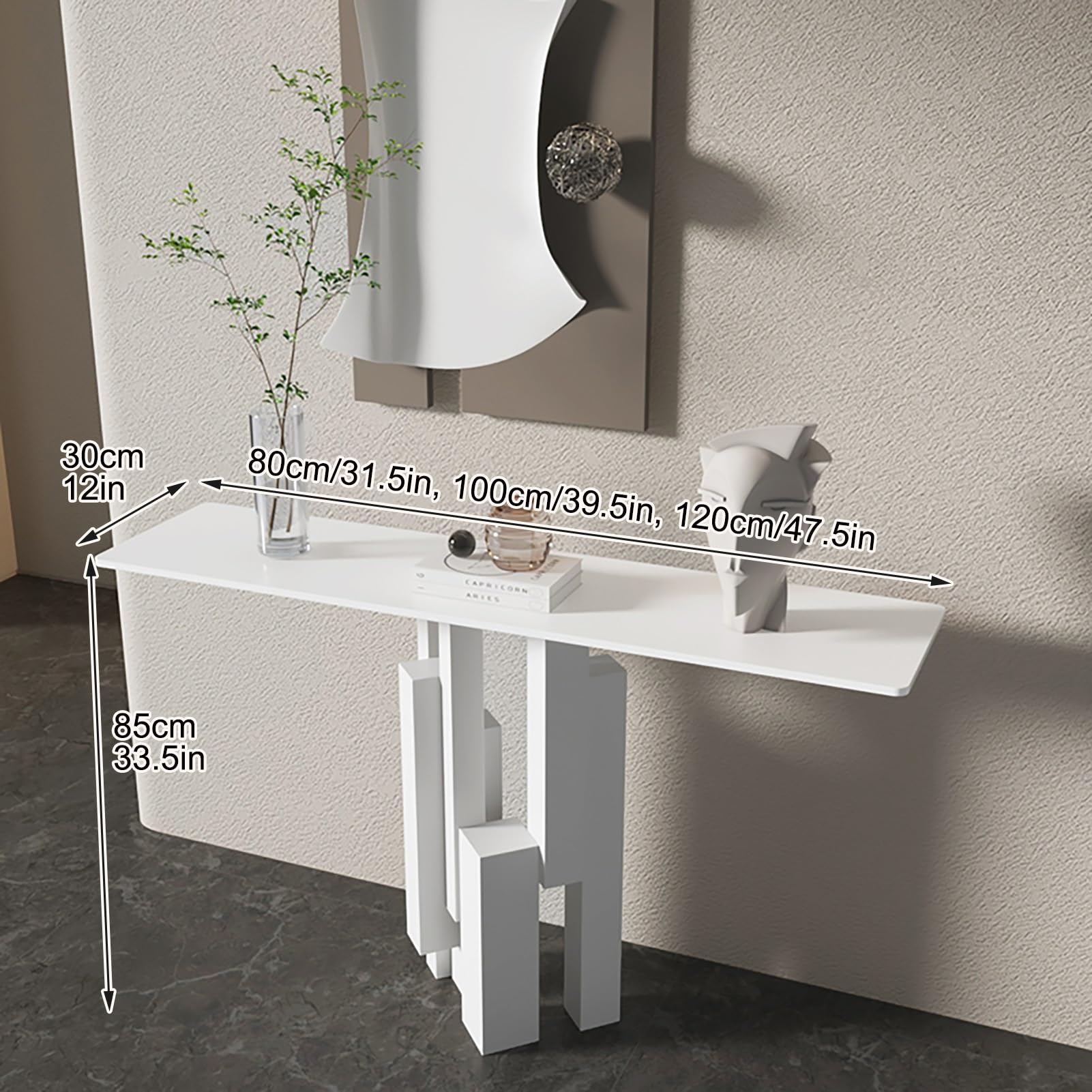Mueble Recibidor Estrecho para Entrada o Pasillo, con Base geométrica, Mesa Estrecha con Estructura de Metal, para Entrada, Pasillo, Entrada, Sala de Estar(White,100cm/39.5in)