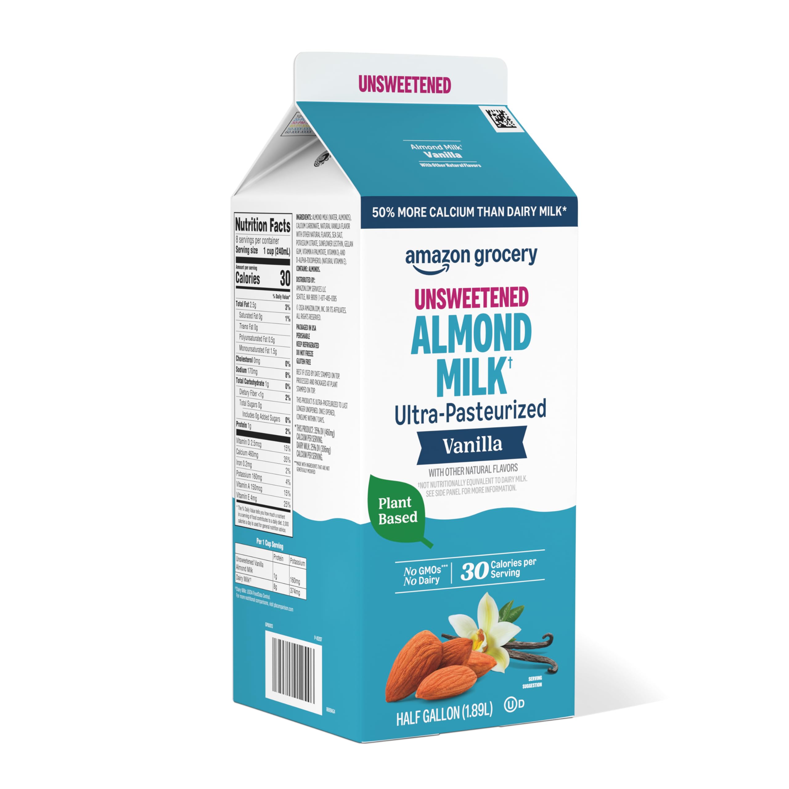 Amazon Grocery, Vanilla Unsweetened Almond Milk, 64 fl oz (Previously Amazon Fresh, Packaging May Vary)