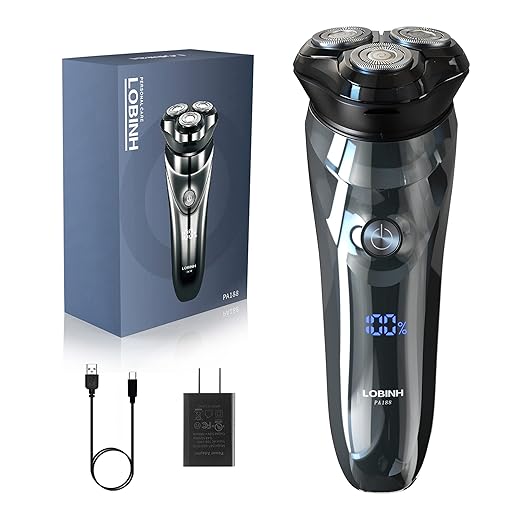 Men's Electric Shaver - LOBINH 3D Rechargeable Waterproof IPX7 Wet & Dry Shaving Electric Razor for Men with Pop-up Sideburn Trimmer