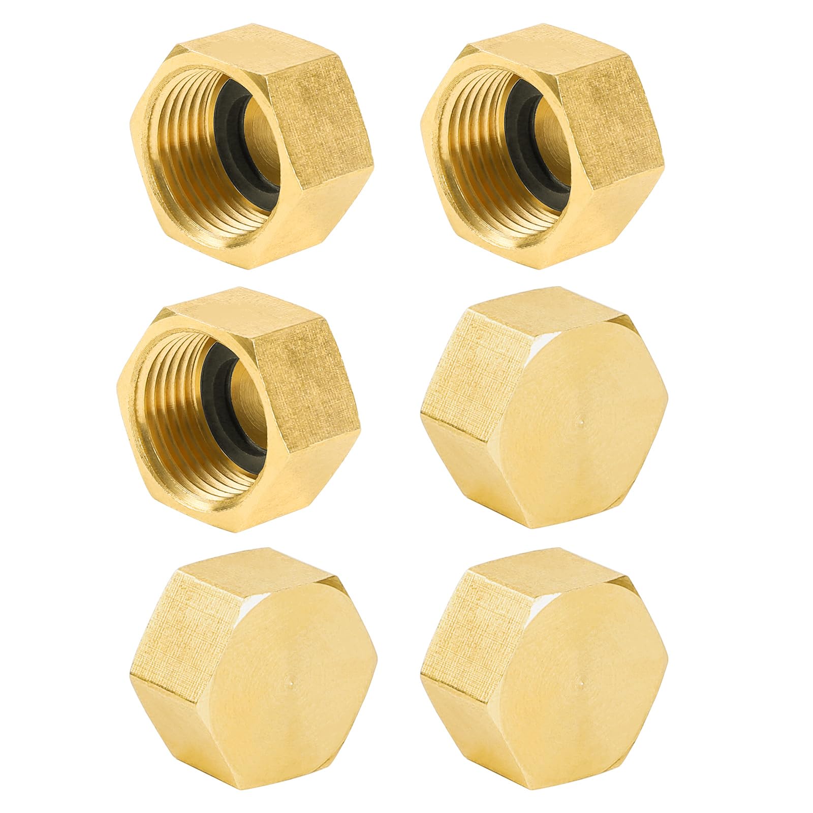 YEAUPE PRO Tappo per Tubo in Ottone,6 Pezzi G3/8"(Ø 15,3mm) Femmina con Guarnizione,Tappi per Tubi Esagonali in Ottone,Raccordi Idraulici Esagonale per Lavatrice, Valvola del Radiatore,Rubinetti