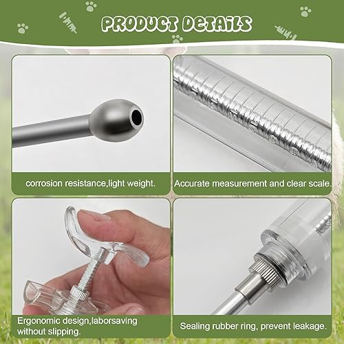 Miniatura 4 de Zalaxt 2 jeringas reutilizables para cabras, jeringa con 2 boquillas de empapamiento, jeringa ajustable para pistola de dosificación para ovejas