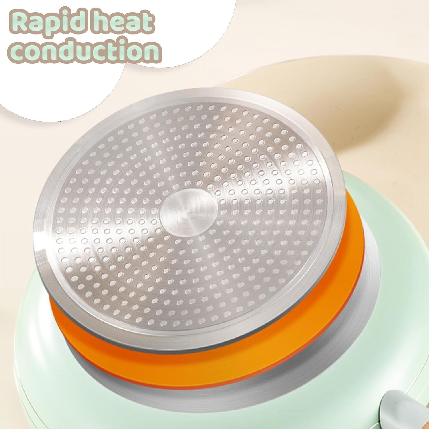 Nonstick 10 Inch Skillet, Green Coating, Wood Handle, PFAS Free, Suitable for Gas, Induction, Electric Stove