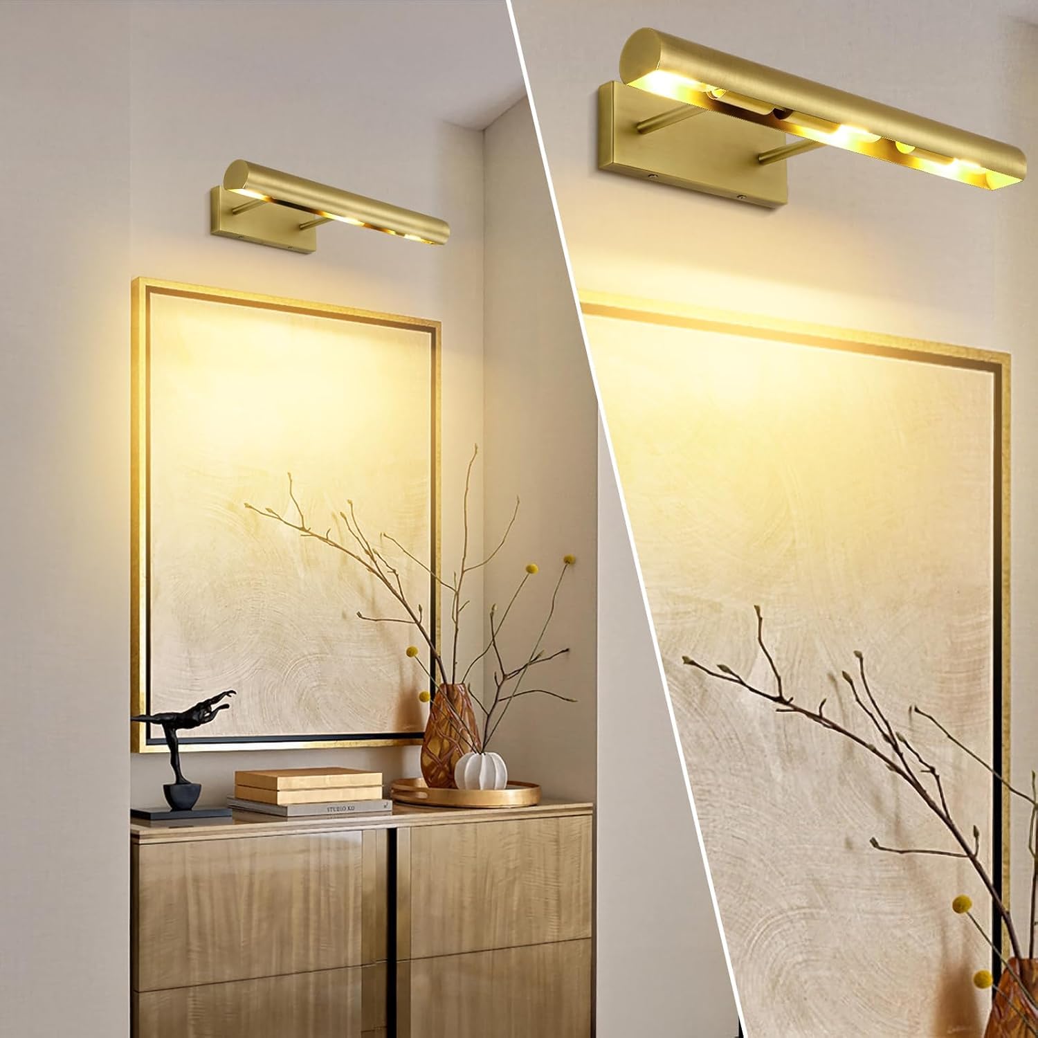 Modern Gold Bilderleuchte,Spiegelleuchte Bad 45.7CM Innen Wandleuchte, Badezimmer Spiegellampe, Bildbeleuchtung für Schlafzimmer, Wohnzimmer, Wand, Dartscheibe, Spiegel