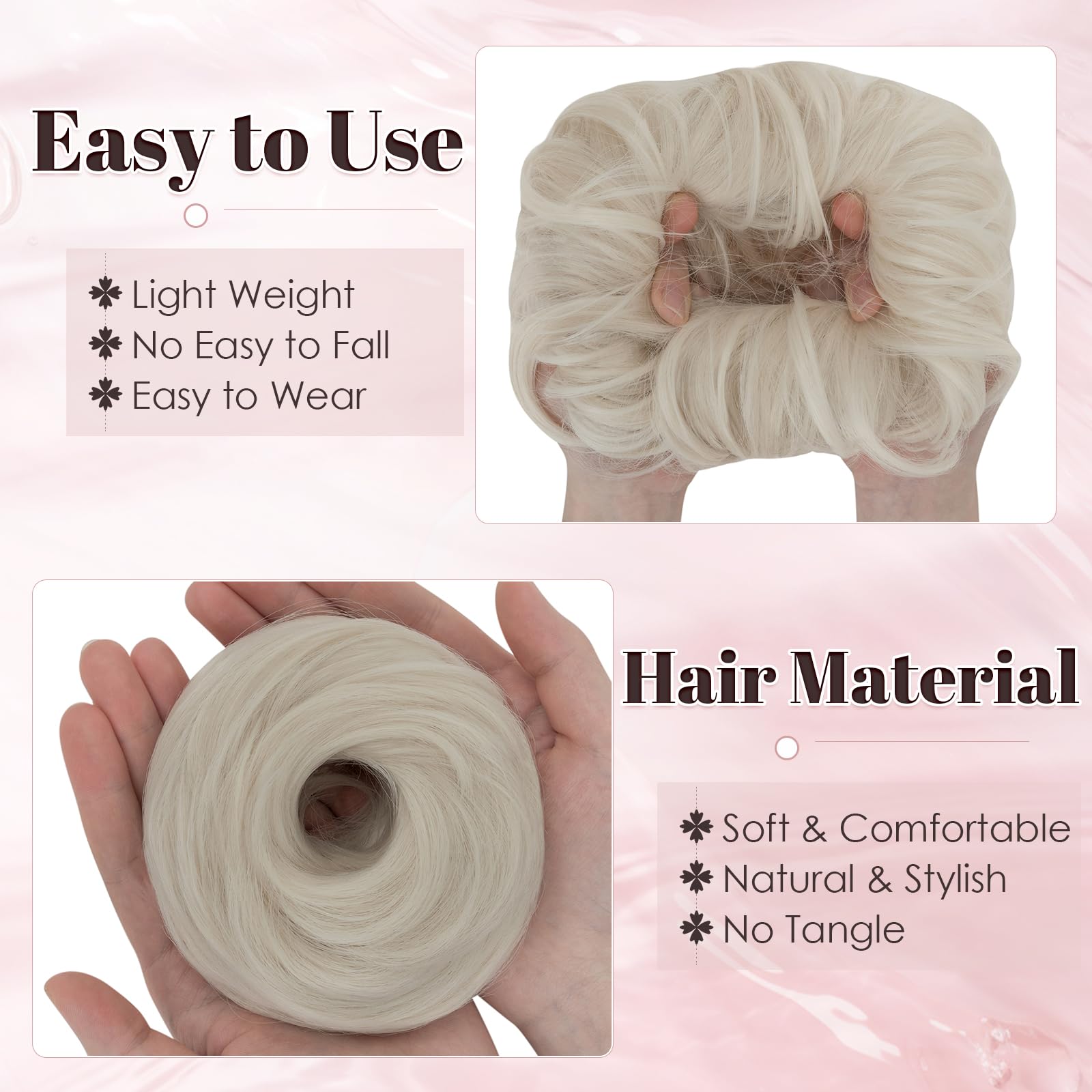 Benehair Messy Bun Hair Scrunchies Curly Hair Buns Hairpiece Synthetic Ponytail Bun Extensions Blonde with Gray Hair Pieces for Women (Blonde with Gray - Image 4