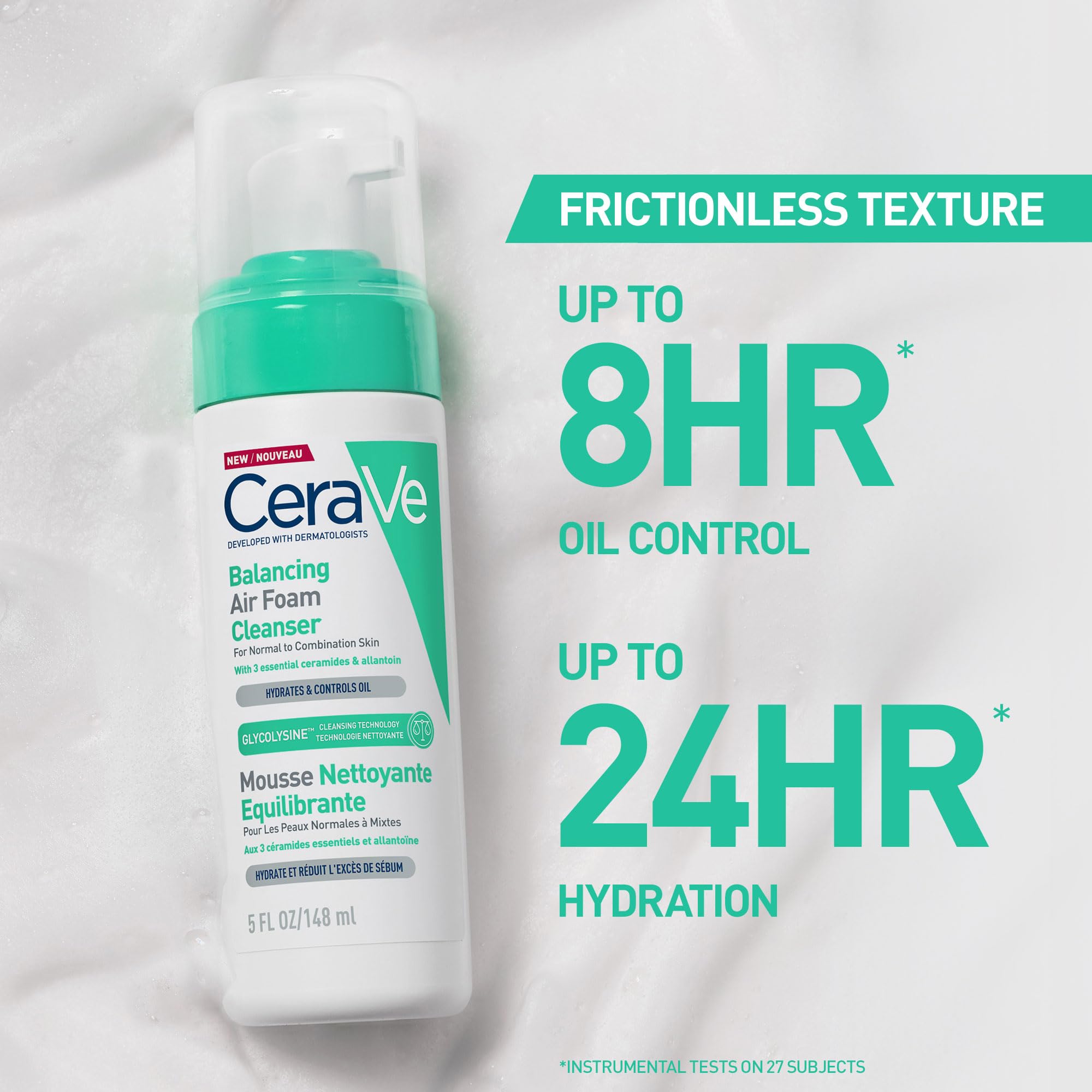 CeraVe Balancing Air Foam Cleanser, Glycolysine Cleansing Technology, With 3 Essential Ceramides, Allantoin - Image 3