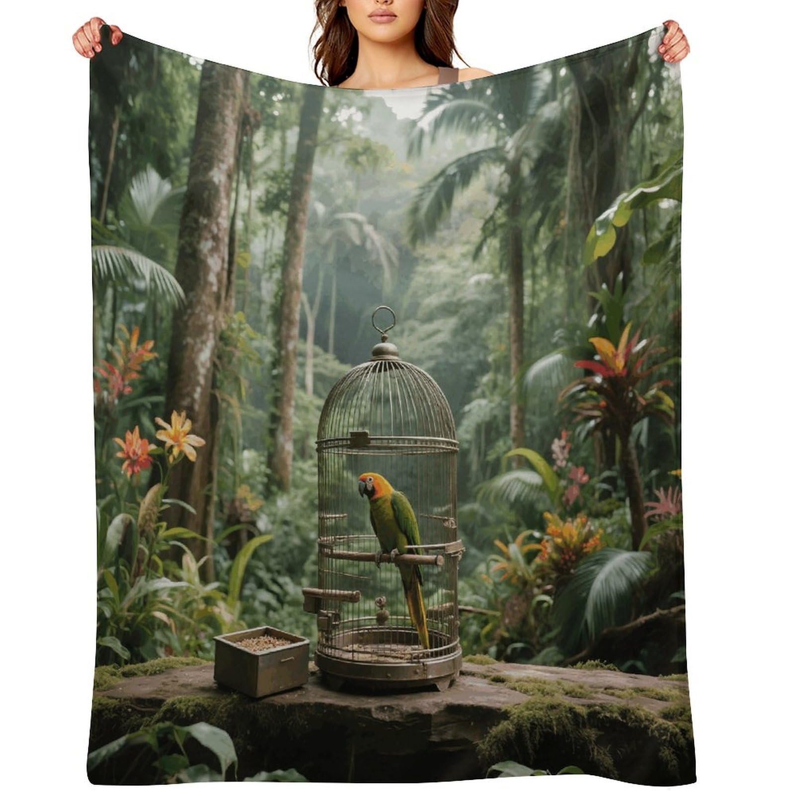 Parrot in Rainforest Throw Blanket for Couch and Bed Super Soft Warm Lightweight Throw Blankets Cozy Fuzzy Flannel Blanket Personalized Decorative Blankets for Sofa Decor 40"x50"