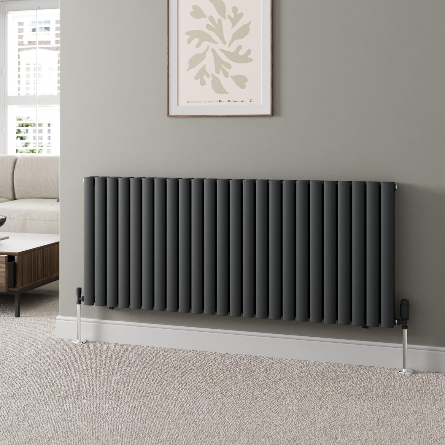 Duratherm Anthracite Duratherm® 600 X 1440Mm Horizontal Designer Radiator Single Column Oval Tube Modern Central Heating Panel Bathroom Radiators