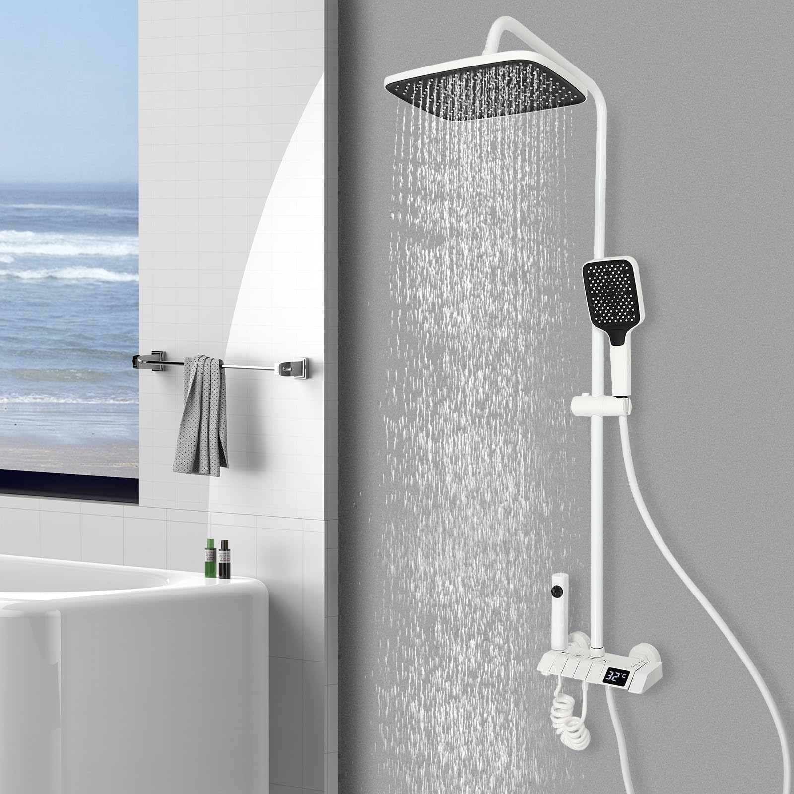 Sistema de ducha con ducha de mano y alcachofa de ducha para baño, montaje