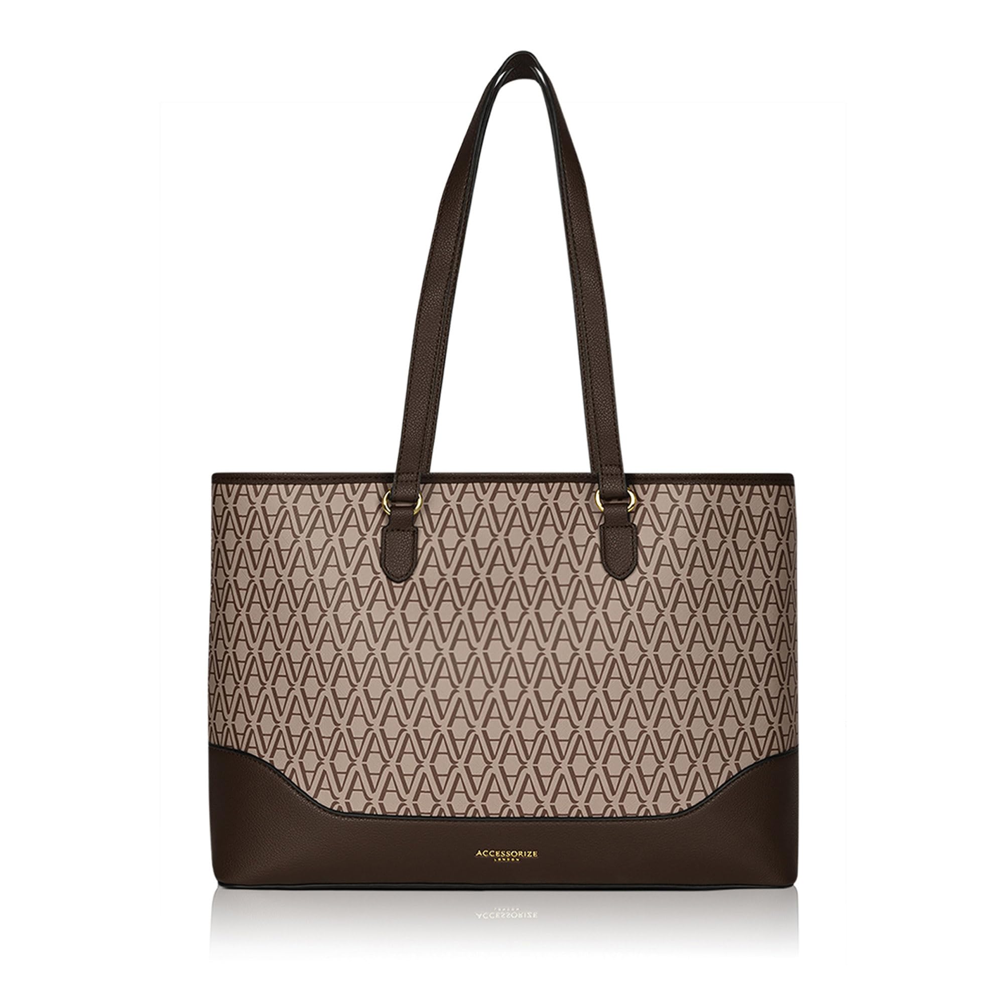 accessorize London Women's Brown Zoya Monogram Tote Bag for Women | Fits Upto 13.5" Laptop | Tote Bags for Women For Office Use, Work | Ladies Stylish Shoulder Bag | Work Bag for Woman-picture-31