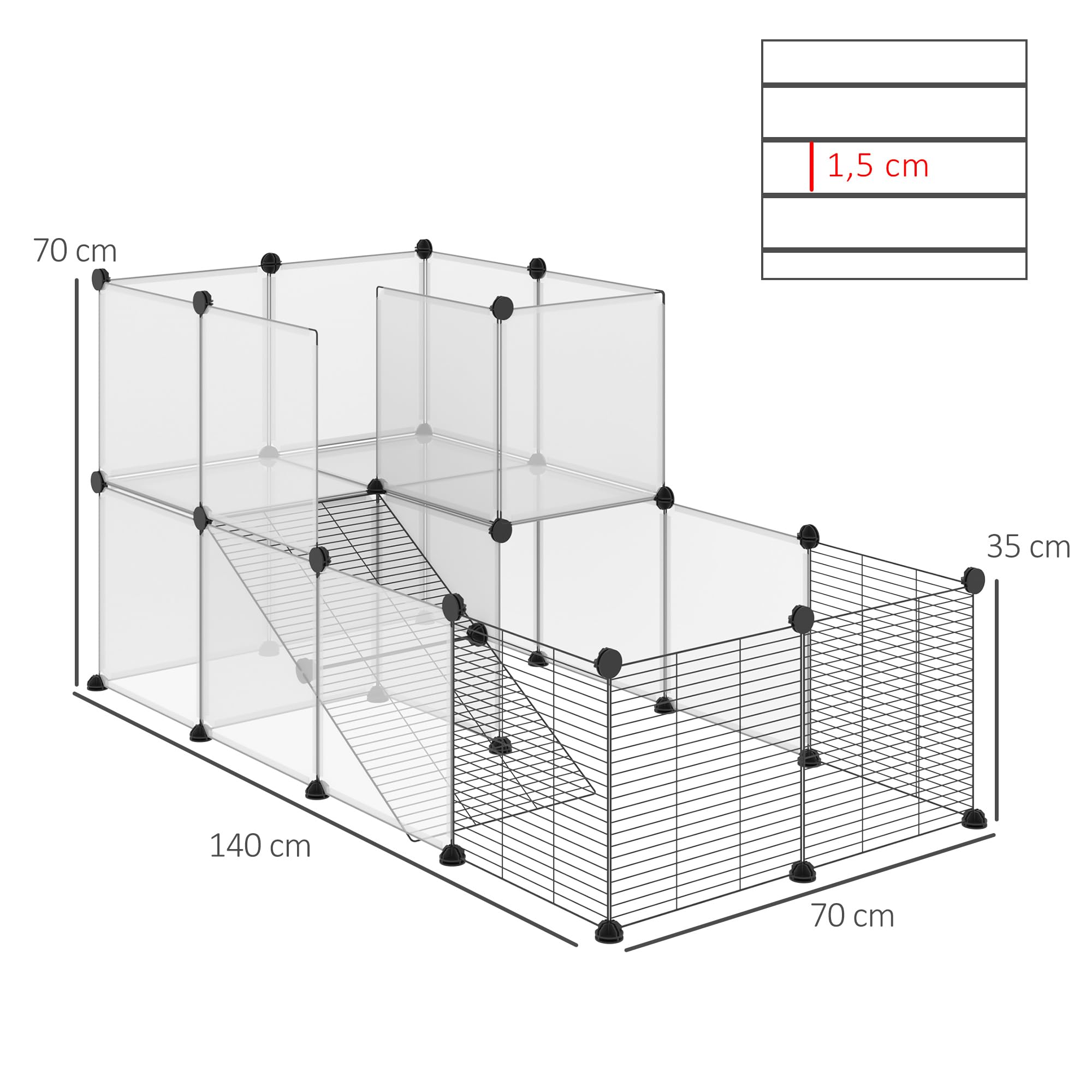 PawHut Enclos pour Petits Animaux Design DIY Cage modulable pour Cochon d'Inde Lapin Chinchillas Petits Animaux domestiques 27 Panneaux Noir