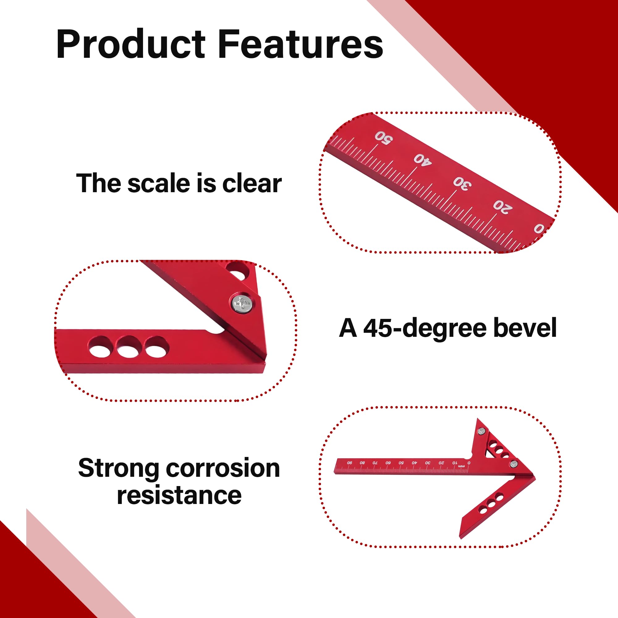 1Pc Center Scribe Gauge Aluminum Alloy Center Line Scriber 45 Degree Angle Scribing Gauge Woodworking Marking Tool High Precision Circle Center Finder Red Woodwork Measuring Tool Center Finder - Image 3