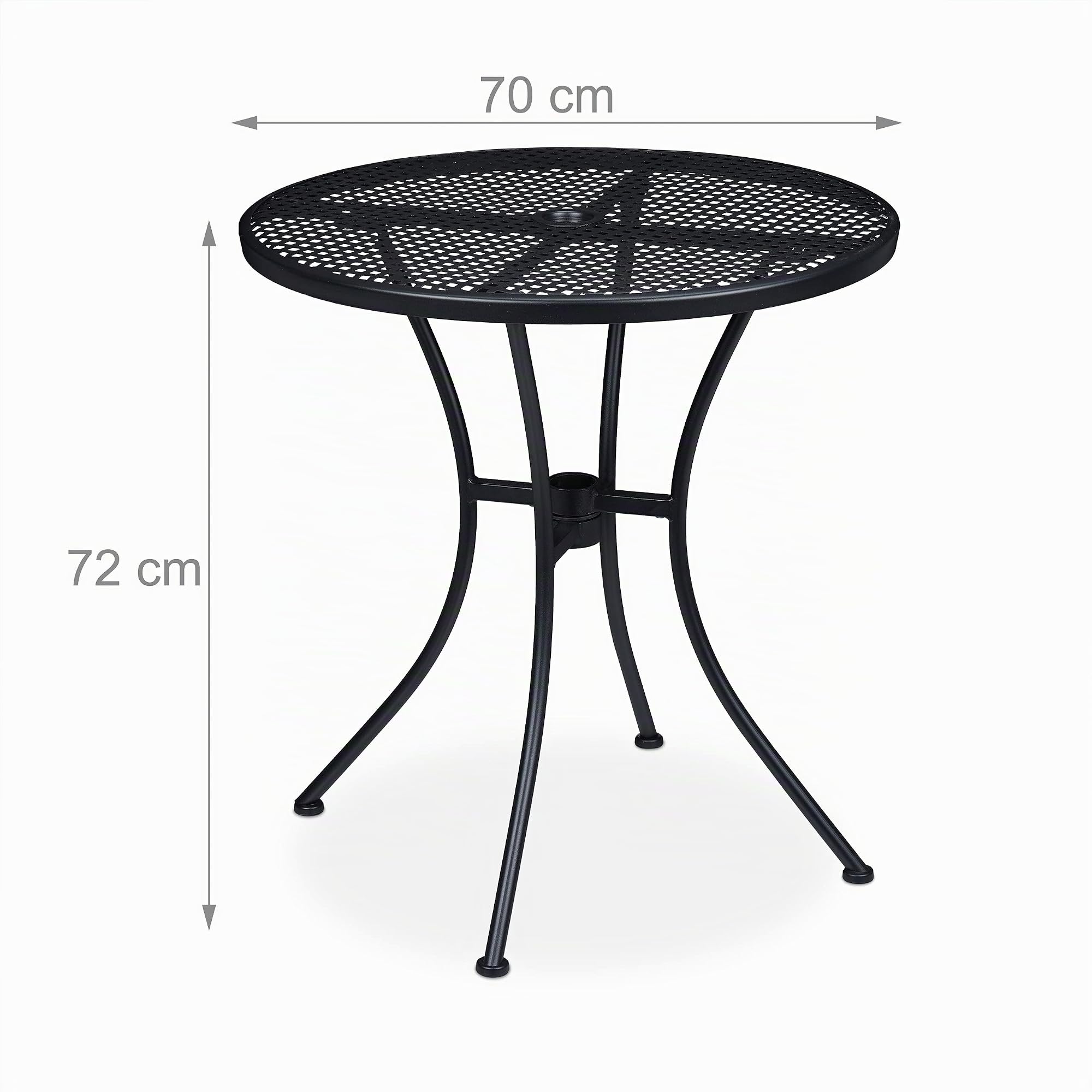Relaxdays Tavolino da Esterni, Balcone e Giardino, Rotondo, HxD 72 x 70cm, in Acciaio, Design a Rete, Impermeabile, Nero