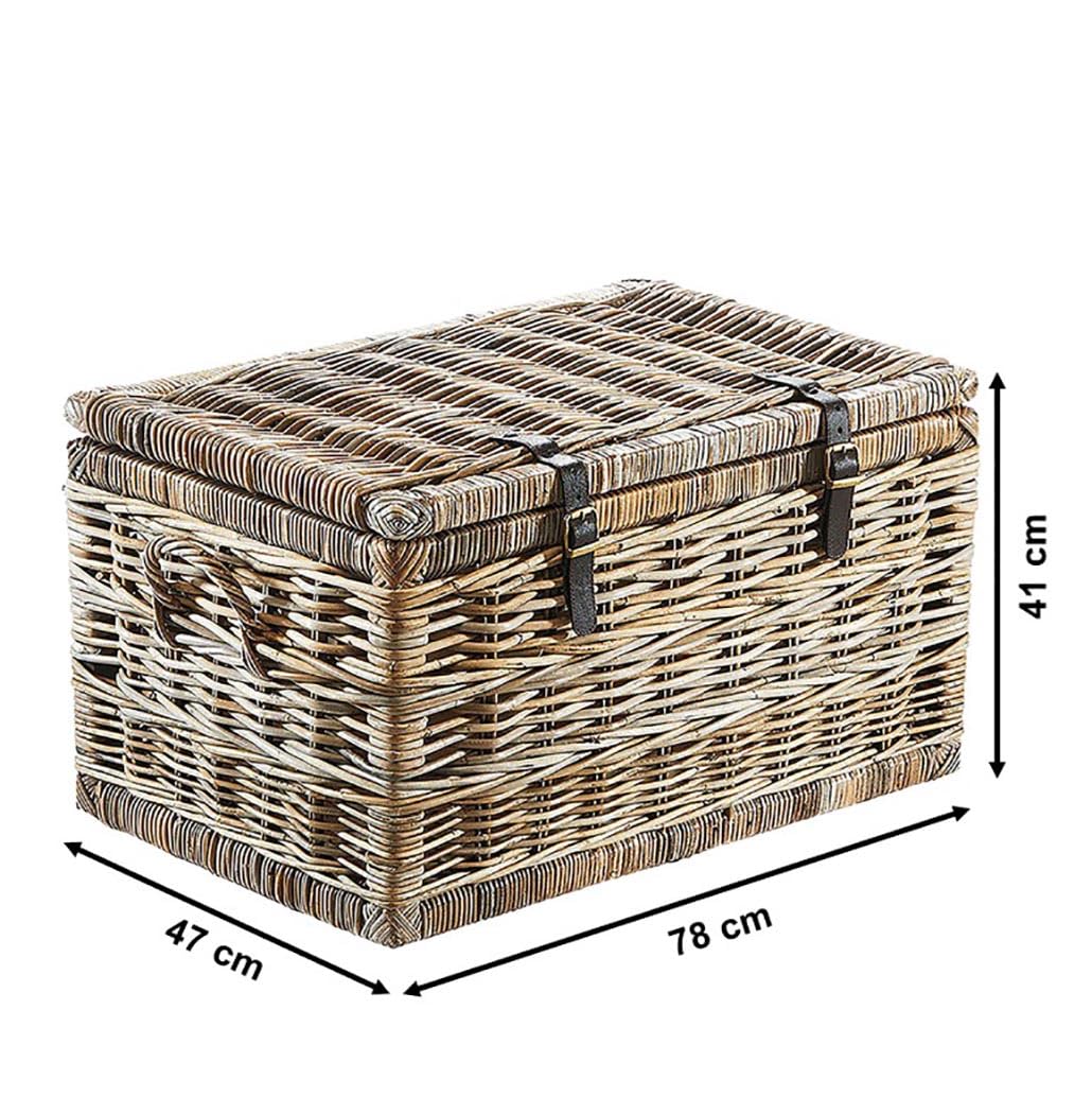 Kobolo Truhe Korbtruhe Sitztruhe - Rattan - grau - mit Staufach - 70x45x40 cm