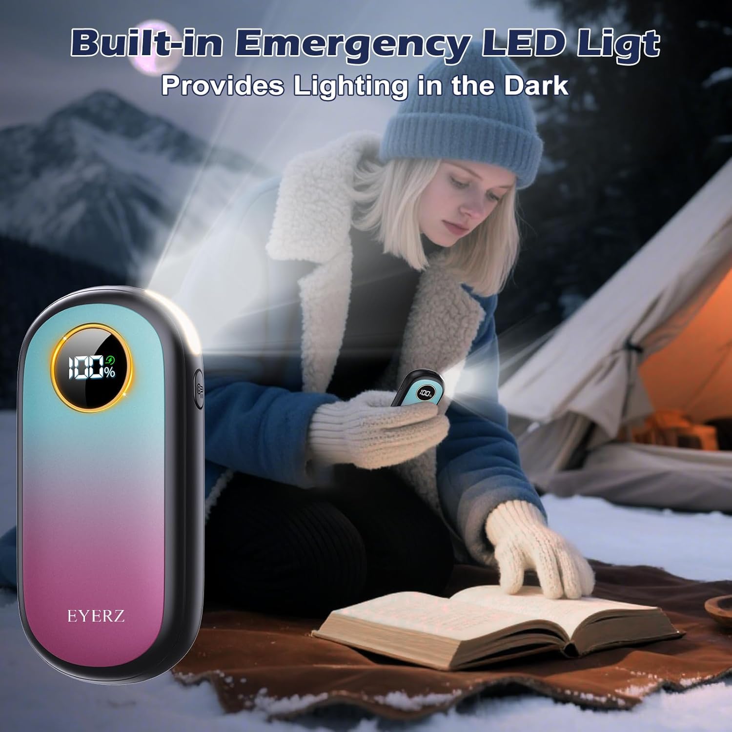 Rechargeable Hand Warmers, Dual-Sided Electric Hand Warmers with LED Display & Flashlight, 4 Levels Fast Heat, Portable Handwarmers for Christmas, Hunting Essentials, Camping, Gifts for Men, Women