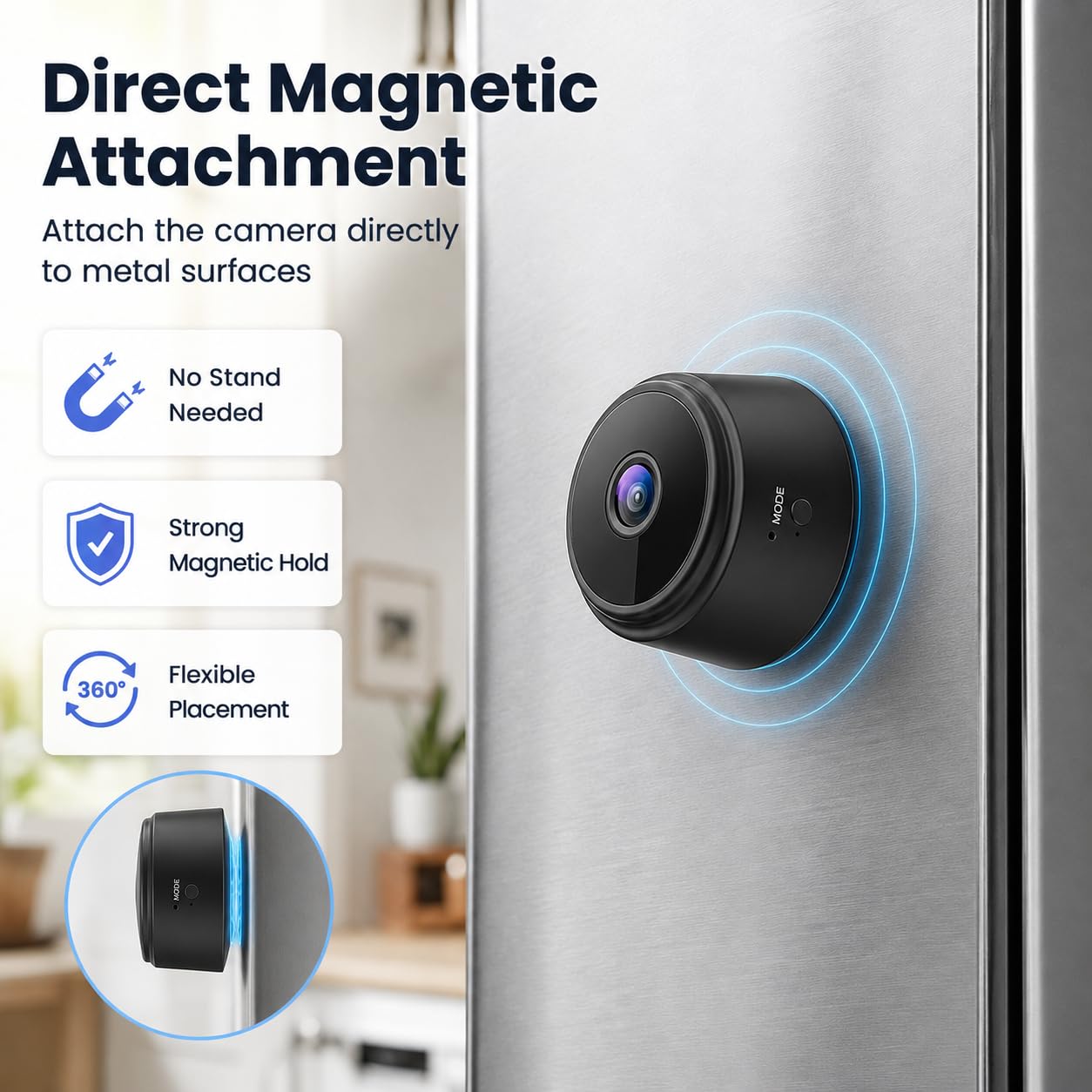 ELEFOCUS Cámara oculta, mini cámara espía inalámbrica 2K para seguridad del hogar, cámaras Espias Ocultas, cámara secreta WiFi para mascotas/bebé, pequeña cámara de niñera interior con visión nocturna