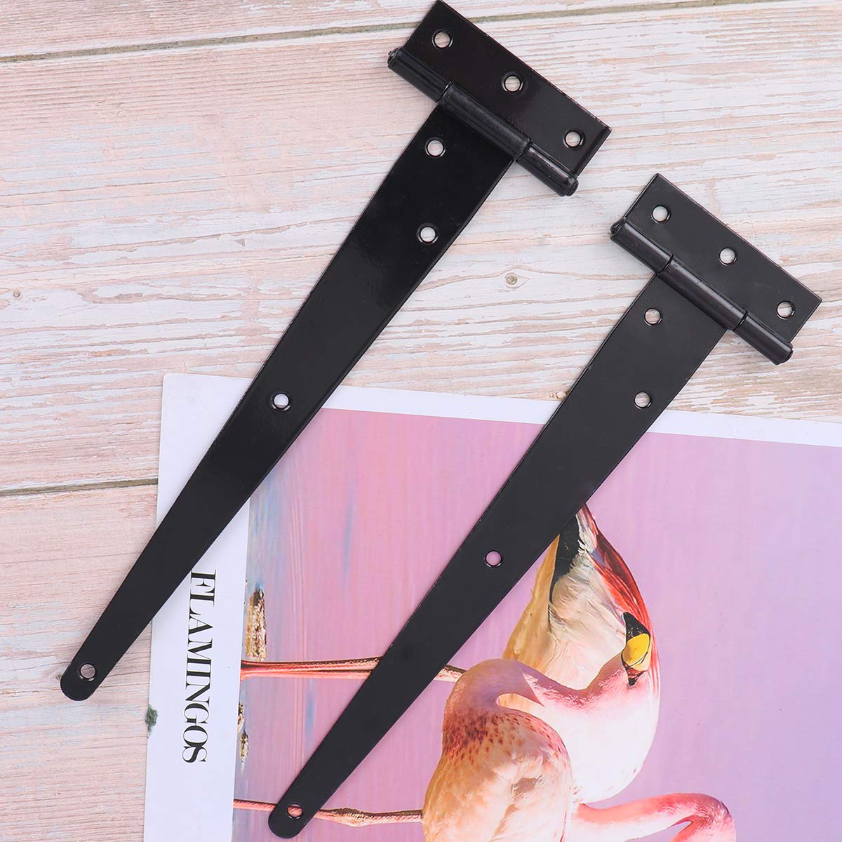 OUNONA 2PCS Black T Strap Hinges Heavy Duty Gate Hinges for Wooden Fences or Metal Gates Iron Rustproof Barn Door Hinges Shed Door Hinges (12 Inch)