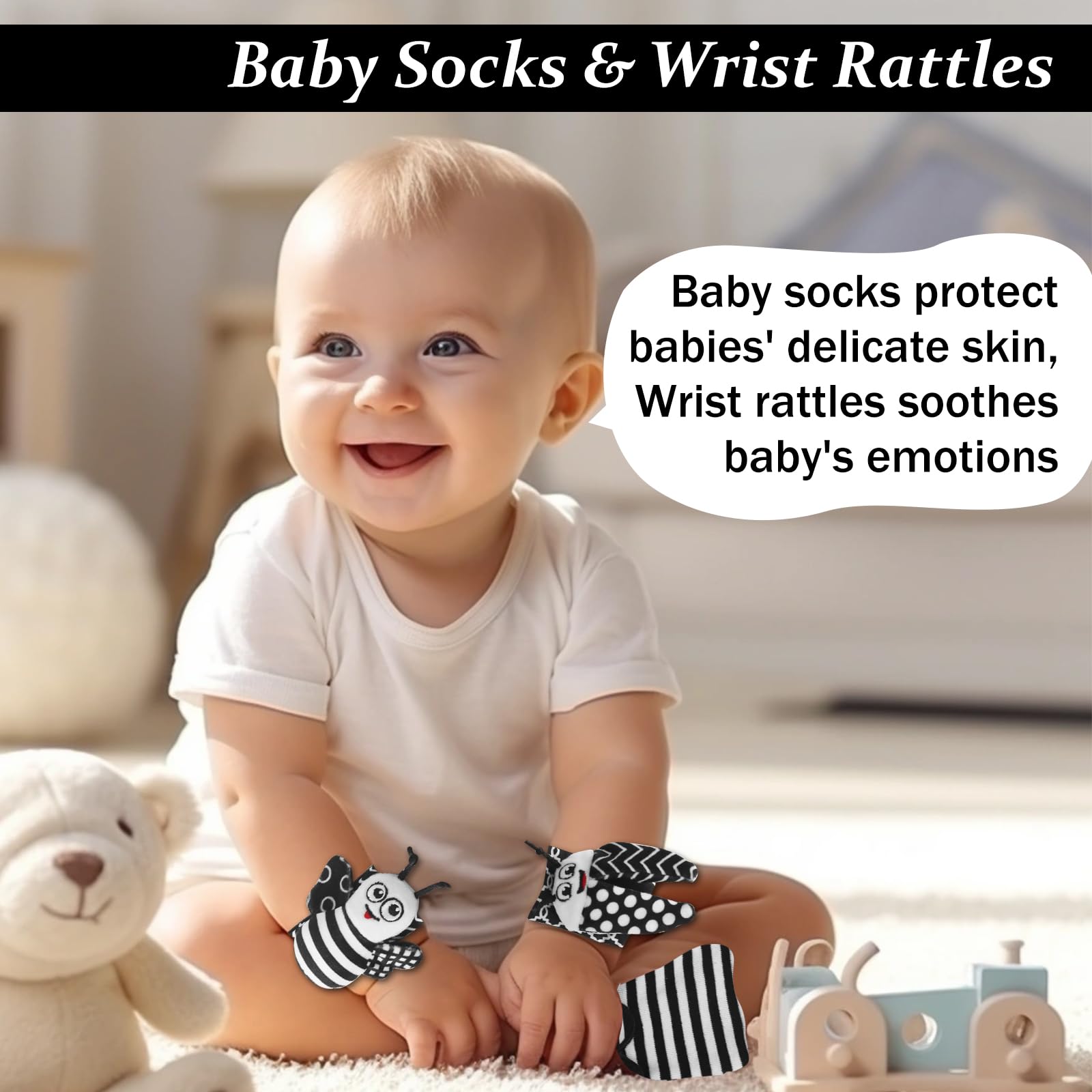 VIESMUMU High Contrast Baby Toys for Newborn, Black and White Baby Toys, Newborn Toys 3 Months Brain Development with Car Seat Toys Hanging Rattle Toys (high Contrast Toy)