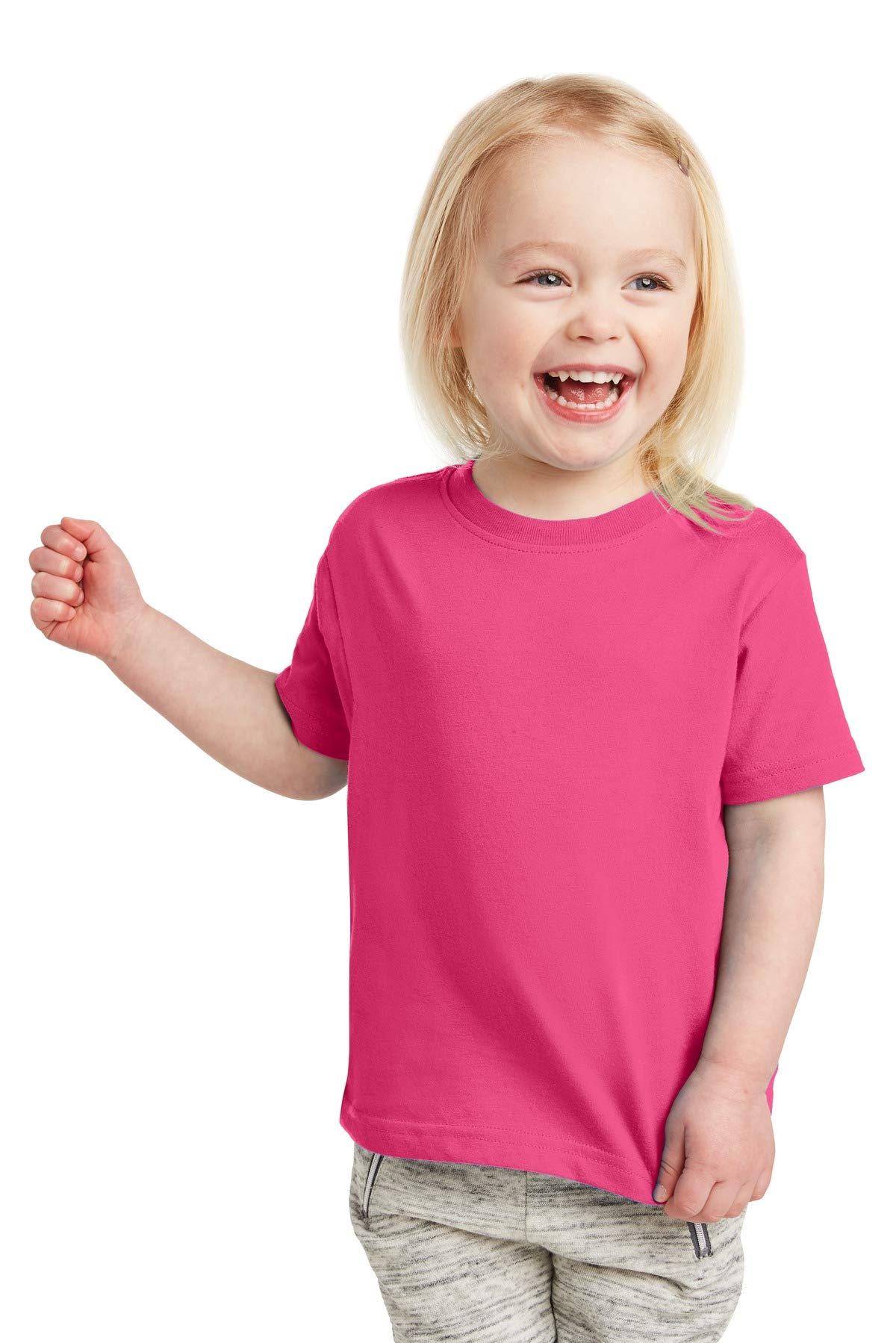 Rabbit Skins Toddler Soft Ribbed Crewneck Jersey T-Shirt, Hot Pink, 5/6T